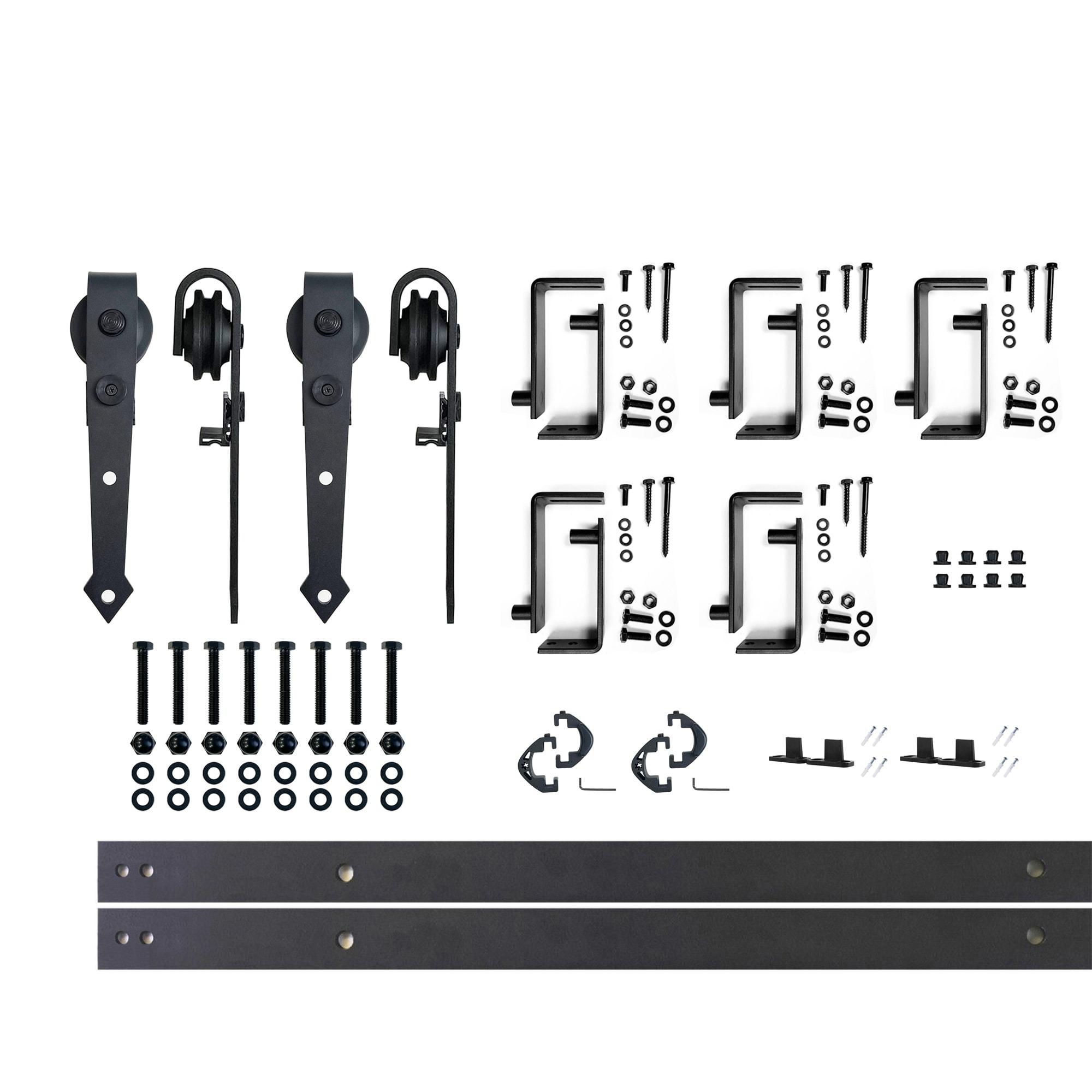 Homacer Black Rustic Arrow Design Double Track Bypass Two Door Hardware Kit( Door Not Included)