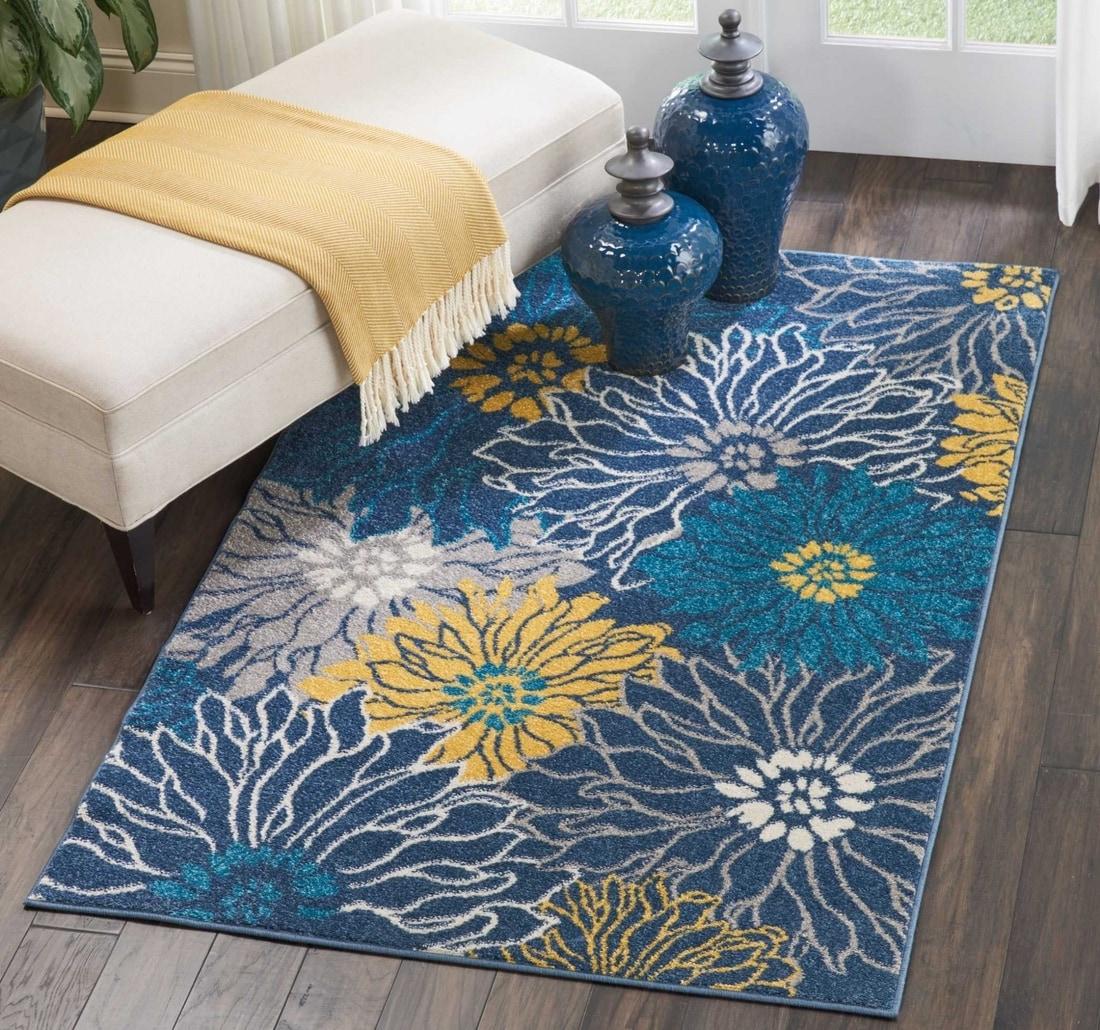 4â€™ x 6â€™ Blue Tropical Flower Area Rug