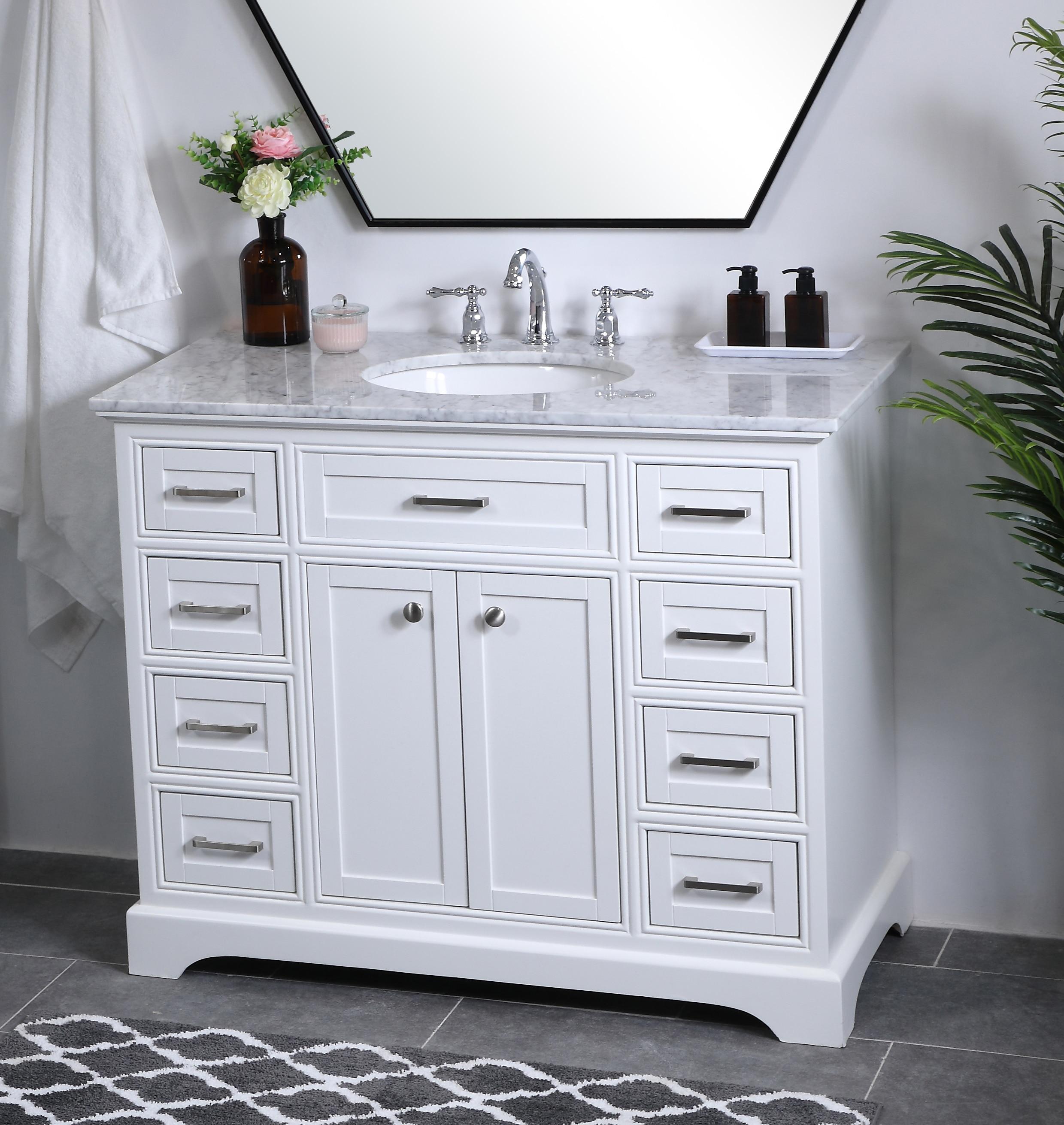 Elegant Decor Americana 42" Single Marble Top Bathroom Vanity in White