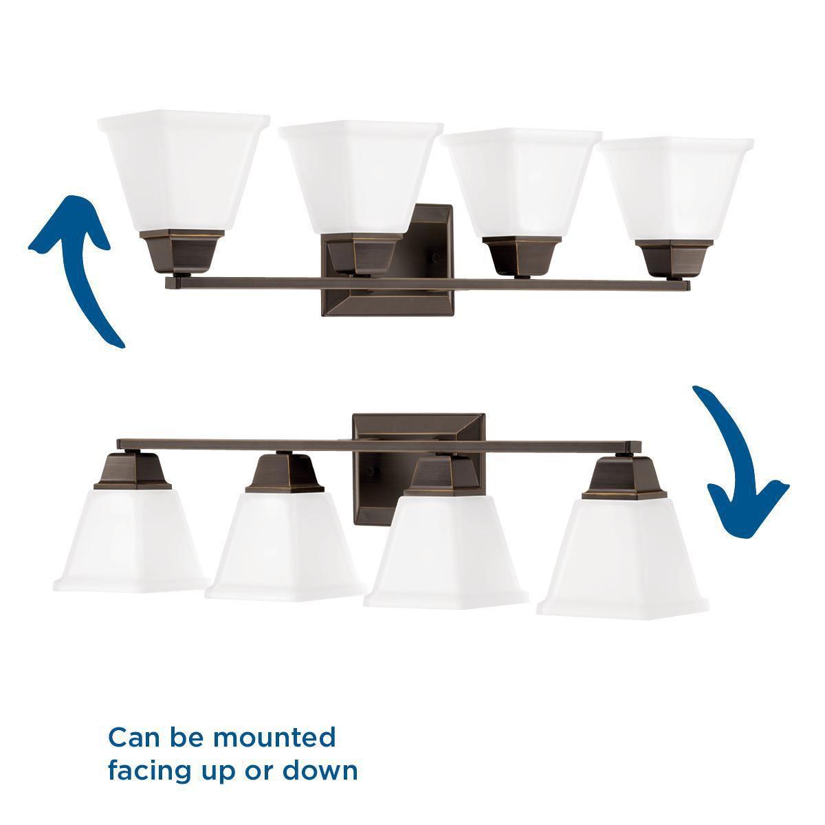 Progress Lighting Clifton Heights 4-Light Bath Vanity Fixture, Antique Bronze, Etched Square Glass Shade