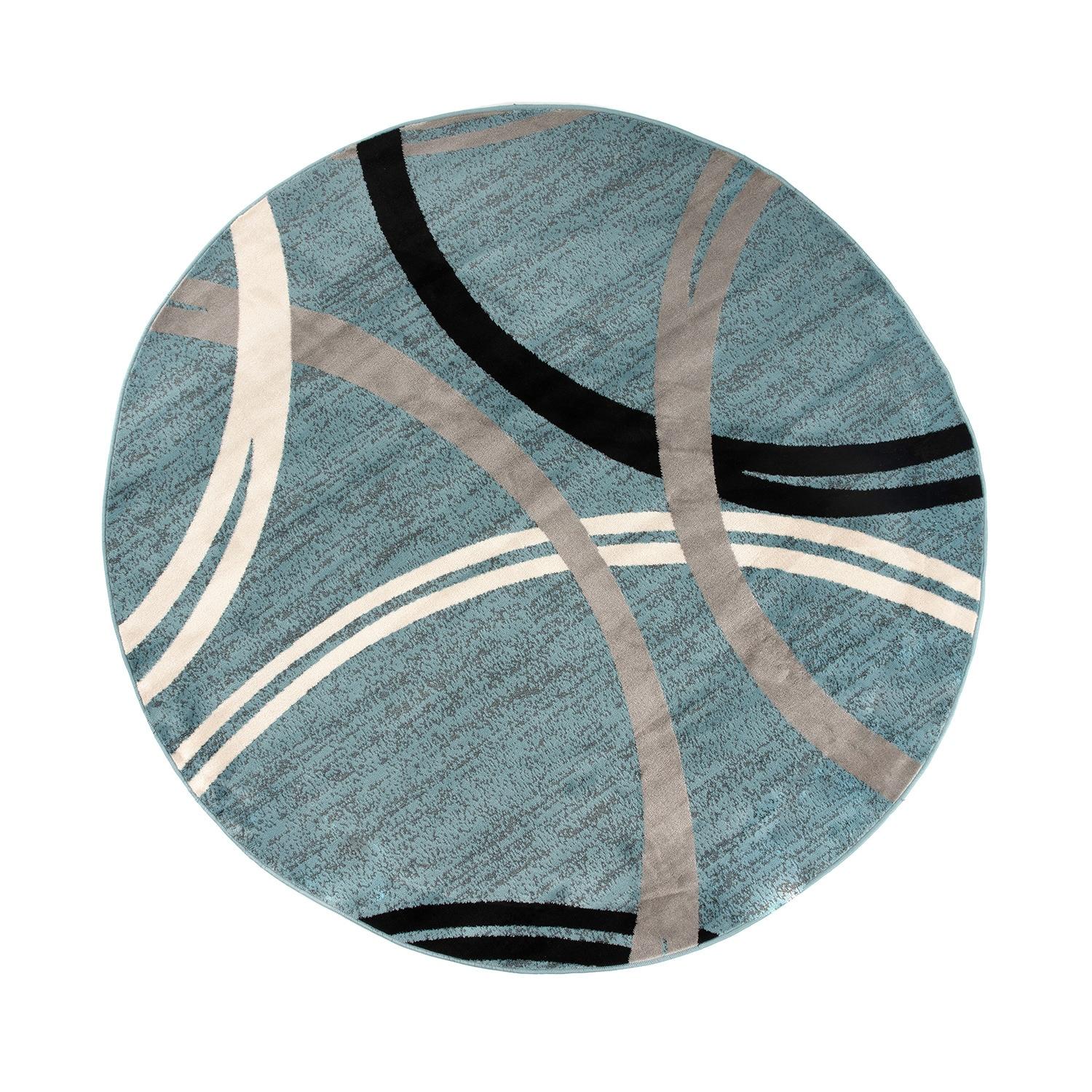 World Rug Gallery Contemporary Abstract Circles Design Area Rug - BLUE 8' Round