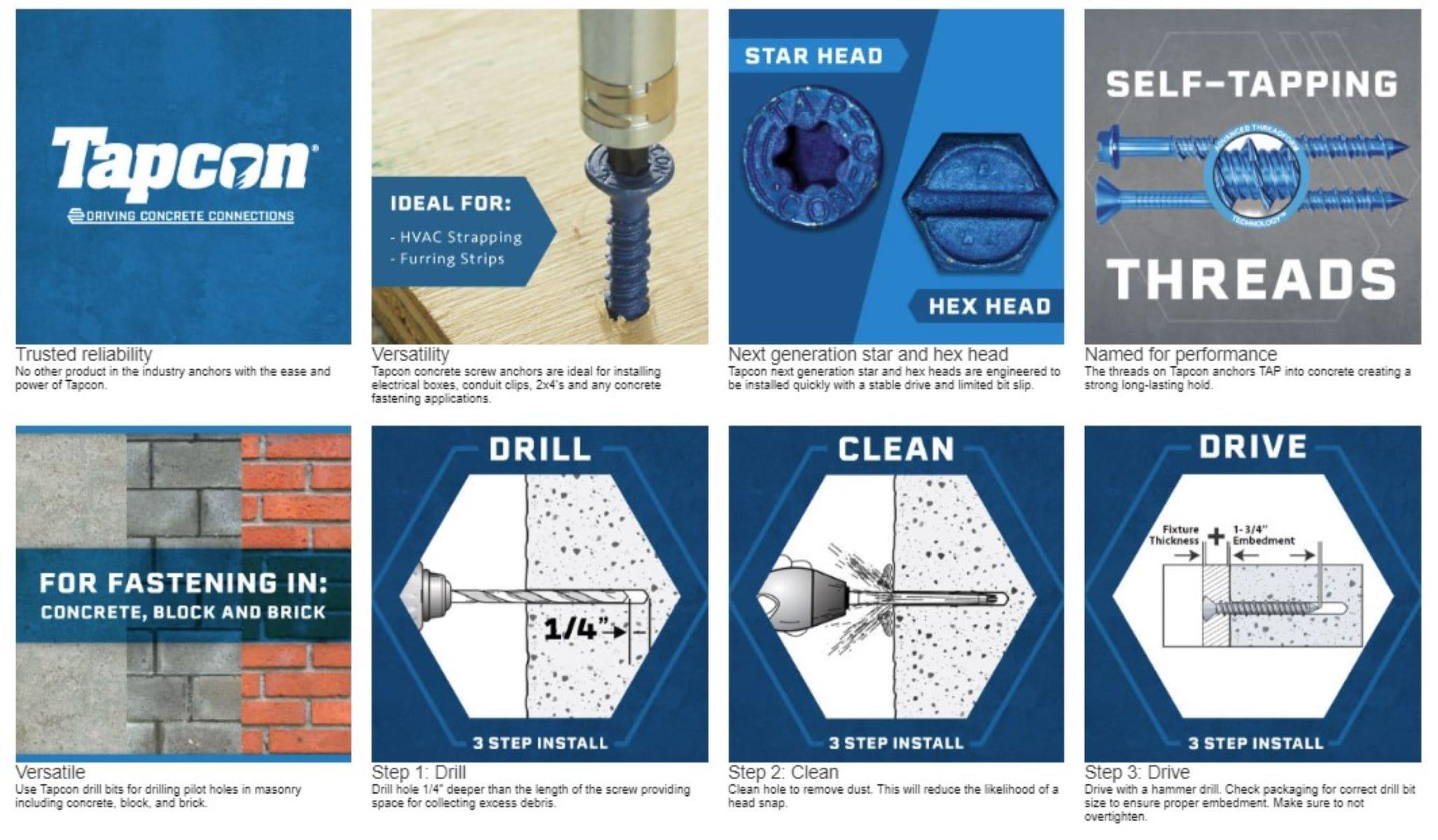 Tapcon 1/4-in x 3-1/4-in Concrete Screws Anchors 150 -Pack