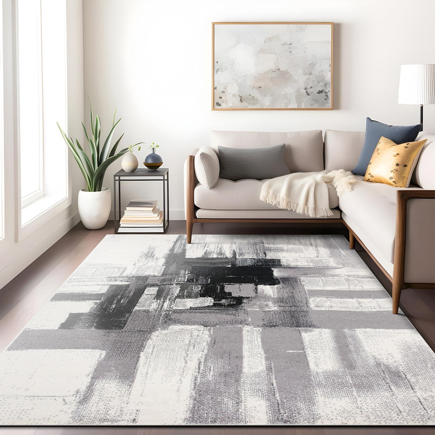 World Rug Gallery Contemporary Modern Abstract Black 5' x 7' Area Rug:  Stain-Resistant,  Pet Friendly,  Low Pile,  Indoor Use