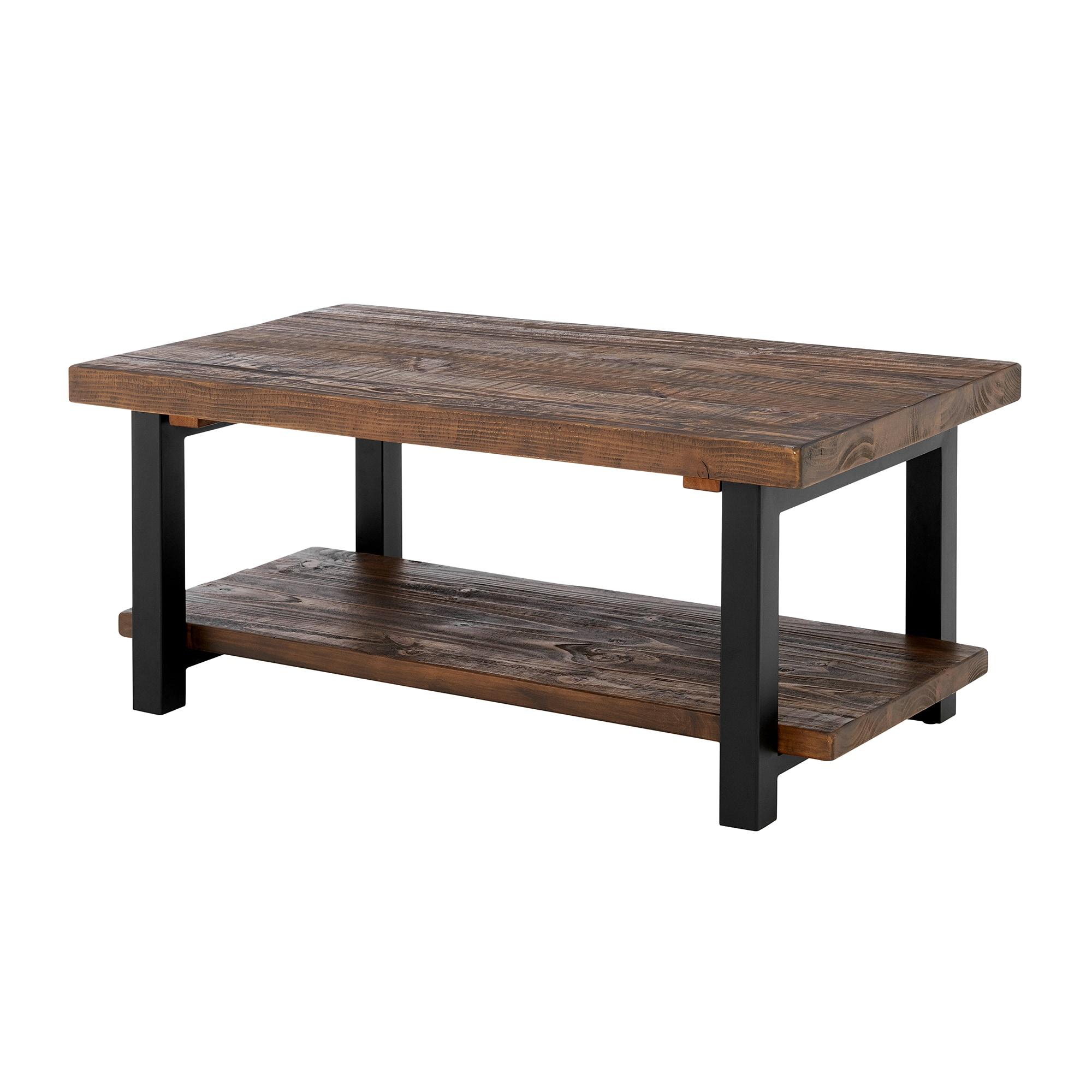 Alaterre Furniture 42" Pomona Wide Coffee Table Reclaimed Wood Rustic Natural: Fixed Shelf, Metal Frame, Living Room Furniture