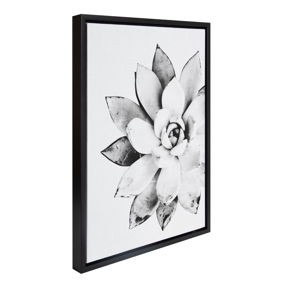 Kate and Laurel Sylvie Black and White Modern Succulent Print Framed Canvas Wall Art by Simon Te Tai, 18x24 Black