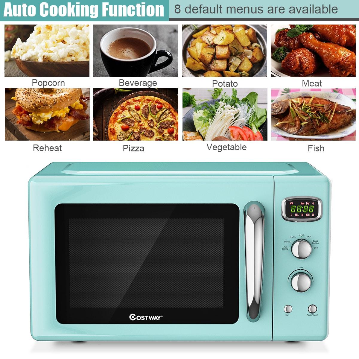Costway 0.9Cu.ft. Retro Countertop Compact Microwave Oven 900W 8 Cooking Settings Green