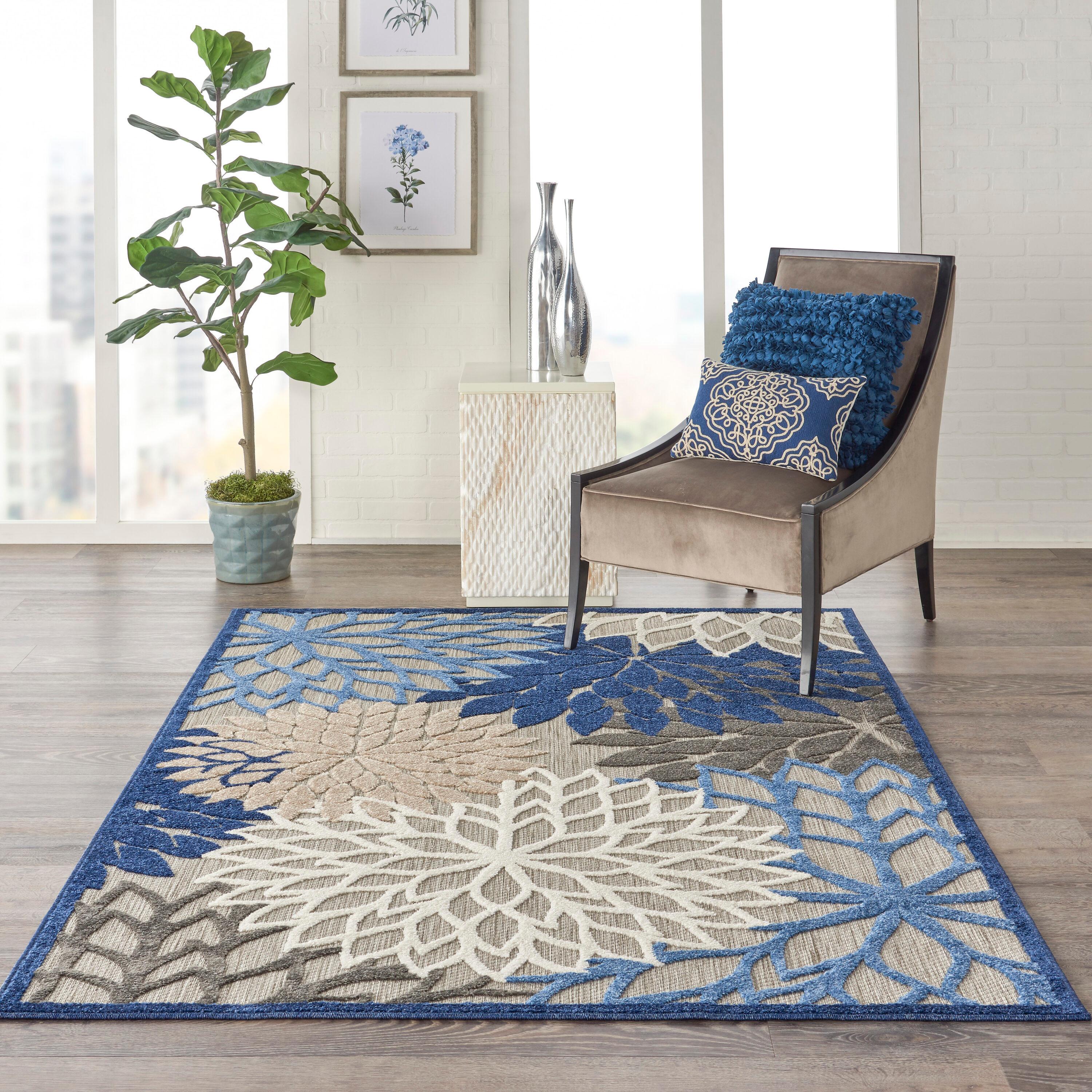 Nourison Aloha Floral 5'3" x 7'5" Blue Multicolor Tropical Indoor/Outdoor Area Rug