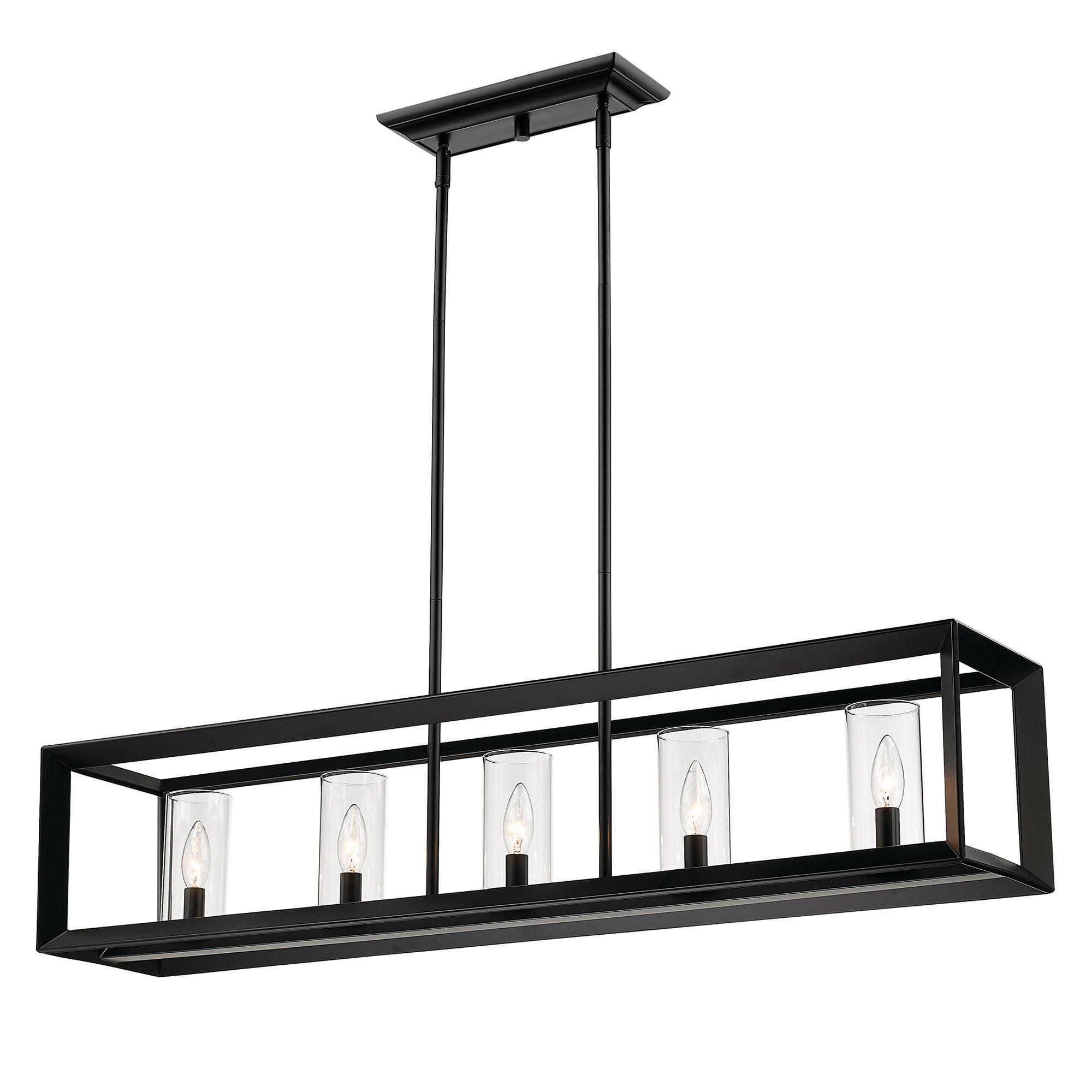 Golden Lighting Smyth 5-Light Linear Pendant in Matte Black with Clear Glass