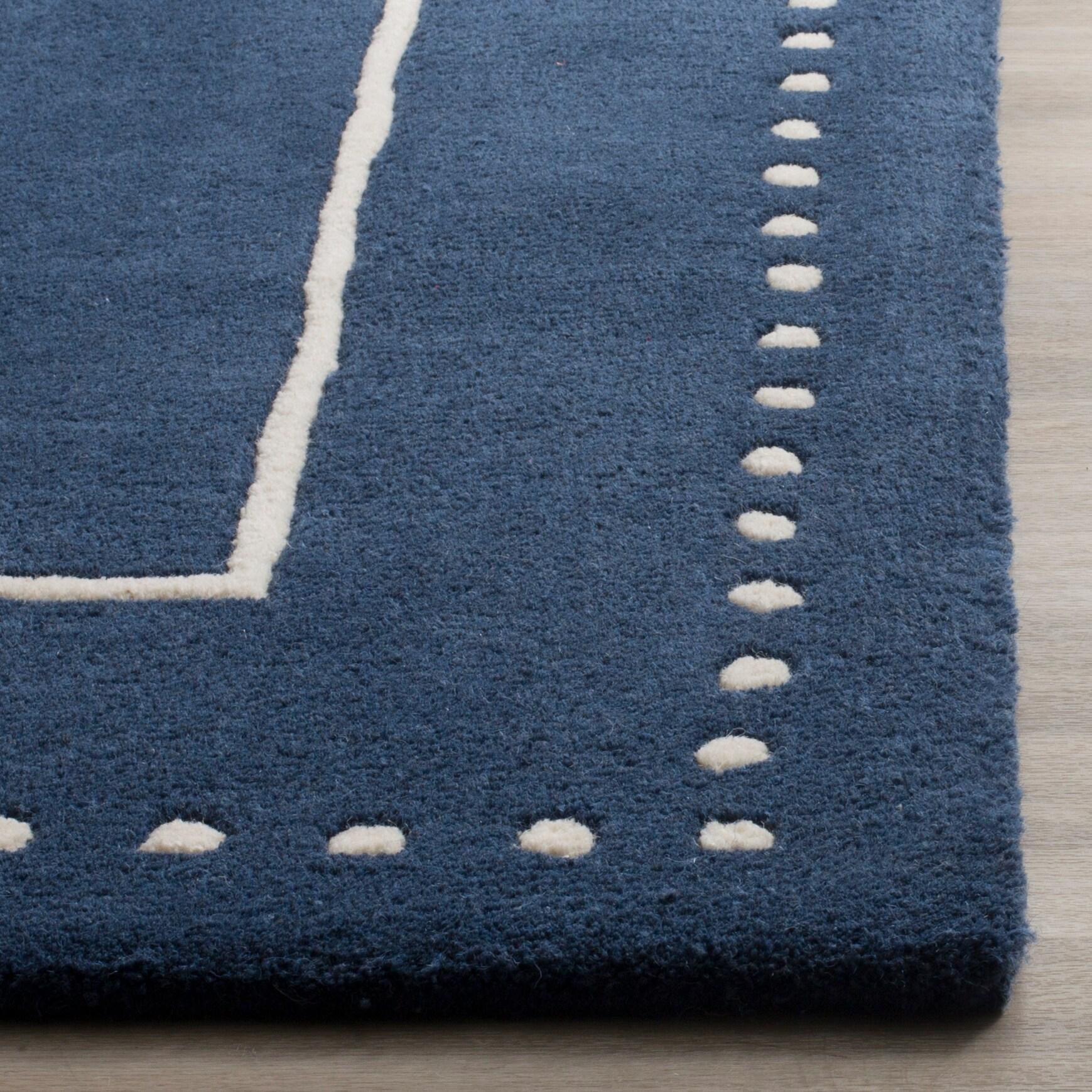 Bella BEL151 Hand Tufted Area Rug - Navy Blue/Ivory - 5'x5' - Safavieh.