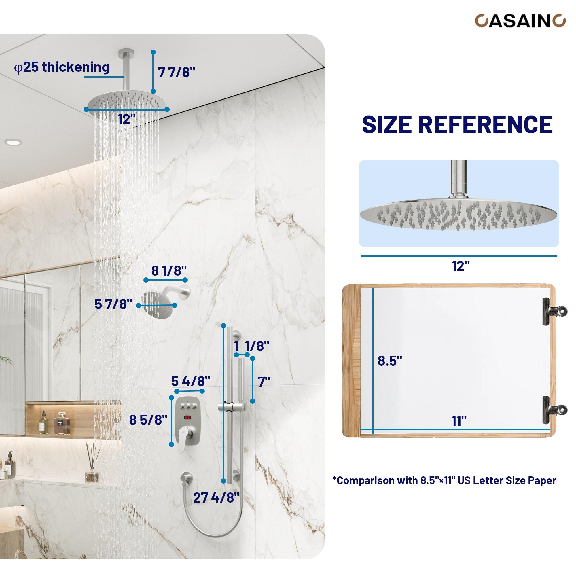 CASAINC BR01008SX12BN Rainfall Symphony 12inch Dual Showerhead Temperature Display Shower System with 2 in 1 Slider Bar Shower Handheld