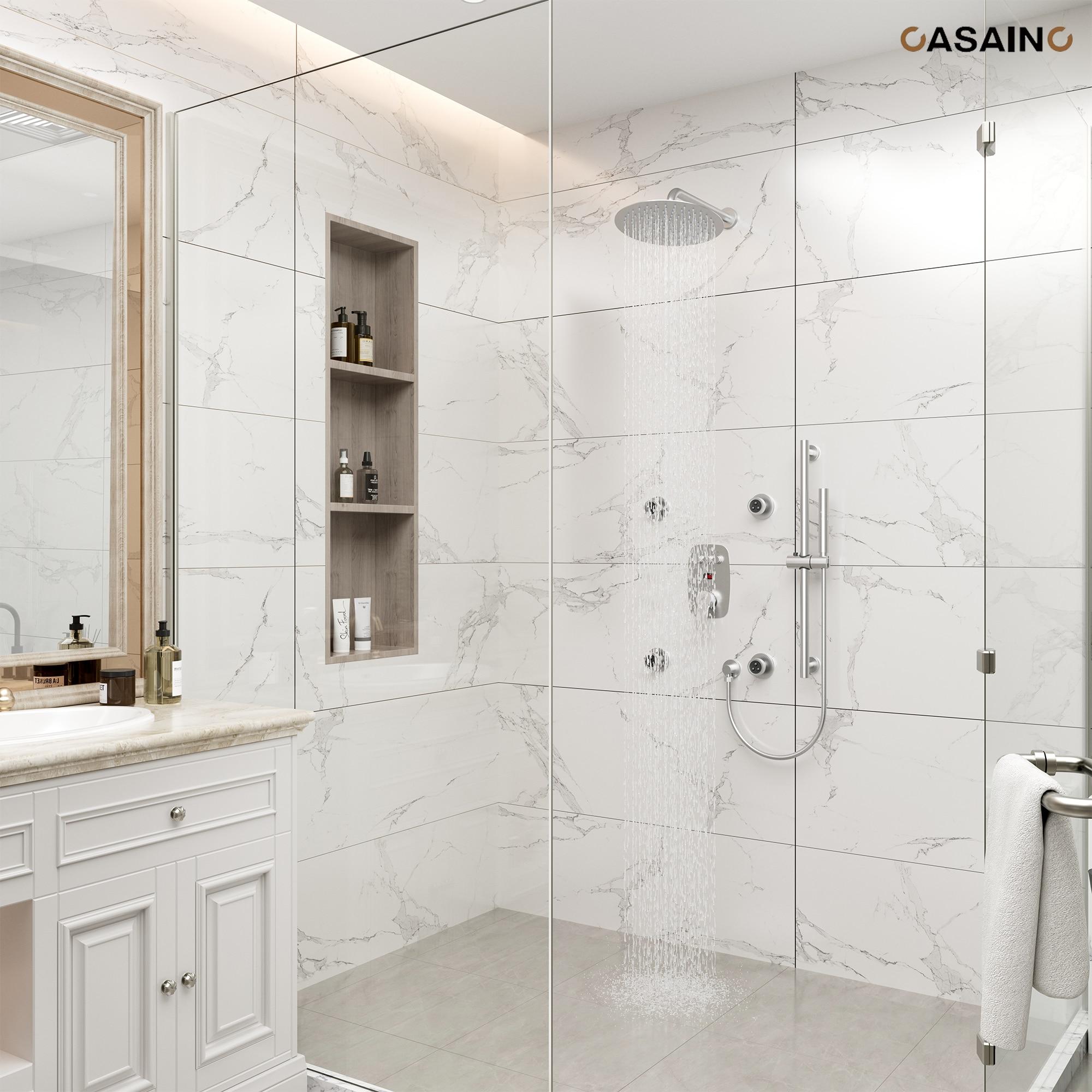 CASAINC 3-Function 12 Inch Temperature Digital Display Shower System With 2-Setting Slider Bar Handheld And 4Pcs Body Jets BR01009SX12BN