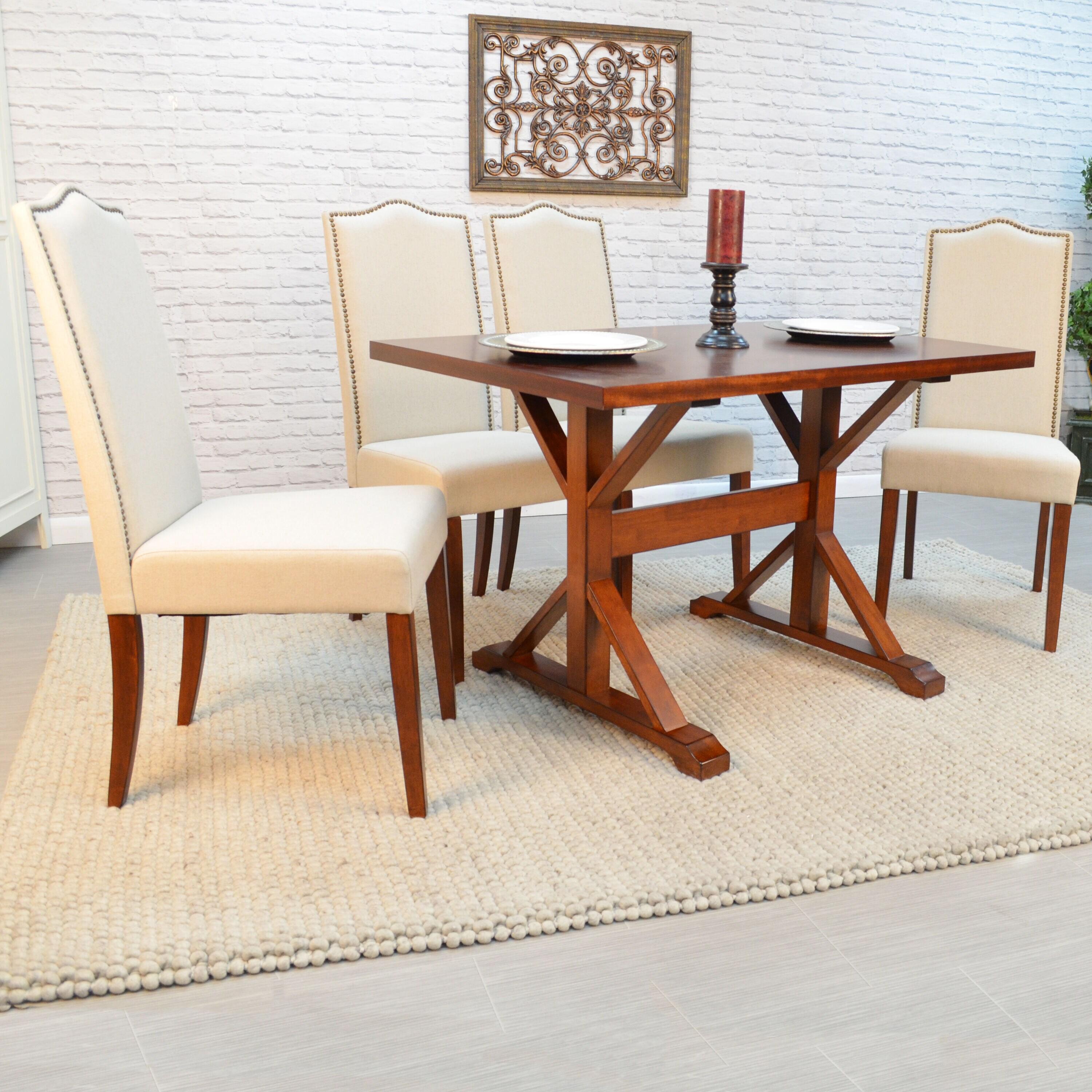 Carolina Living Florence Parson Chair Dark Chestnut: Upholstered Linen & Cotton, Nailhead Trim, Wood Legs