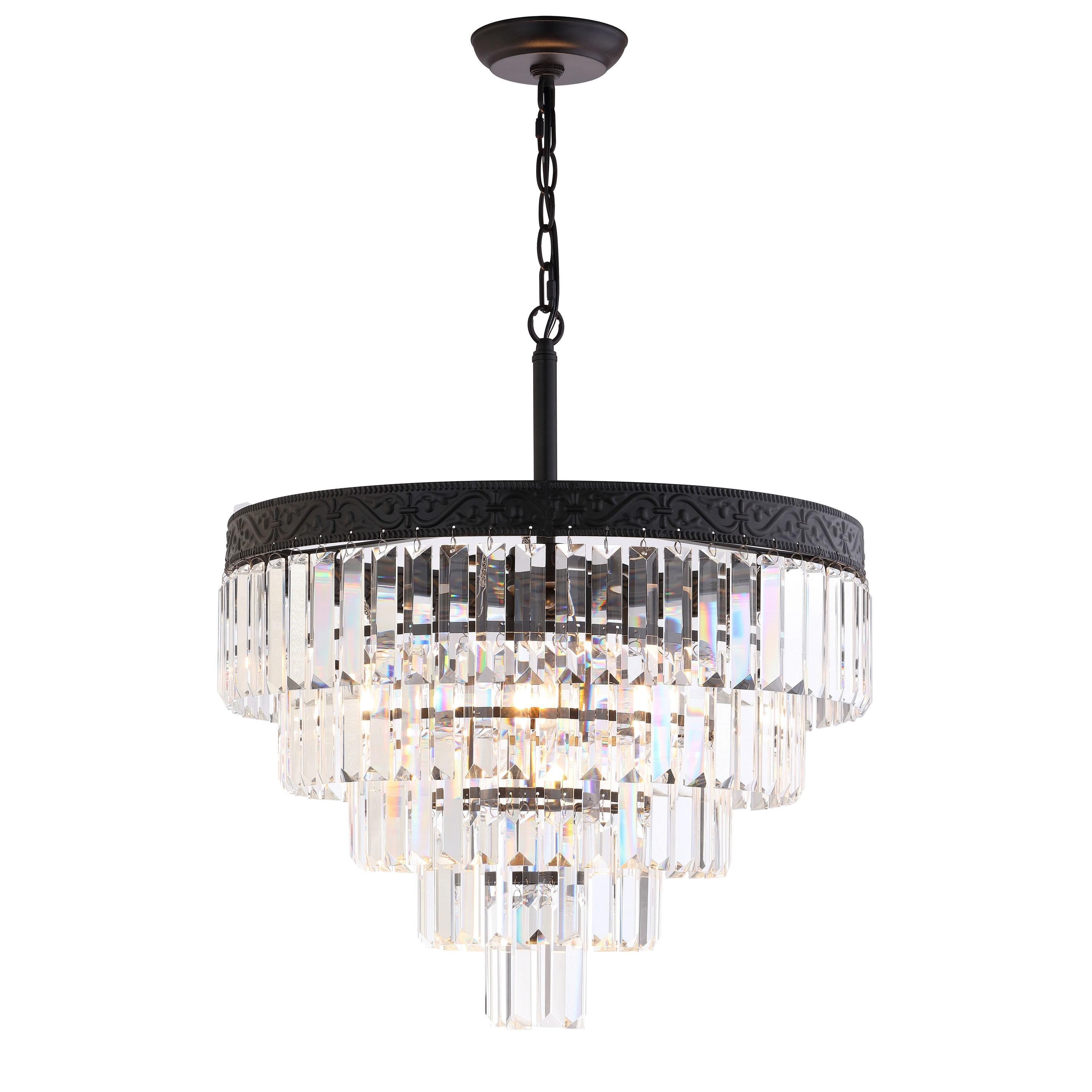 JONATHAN Y JYL9007B Wyatt 20" 4-Light Crystal LED Chandelier, Contemporary, Classic, Traditional for living room, dinning room, bedroom, office Bulb Included, Bronze/ Clear