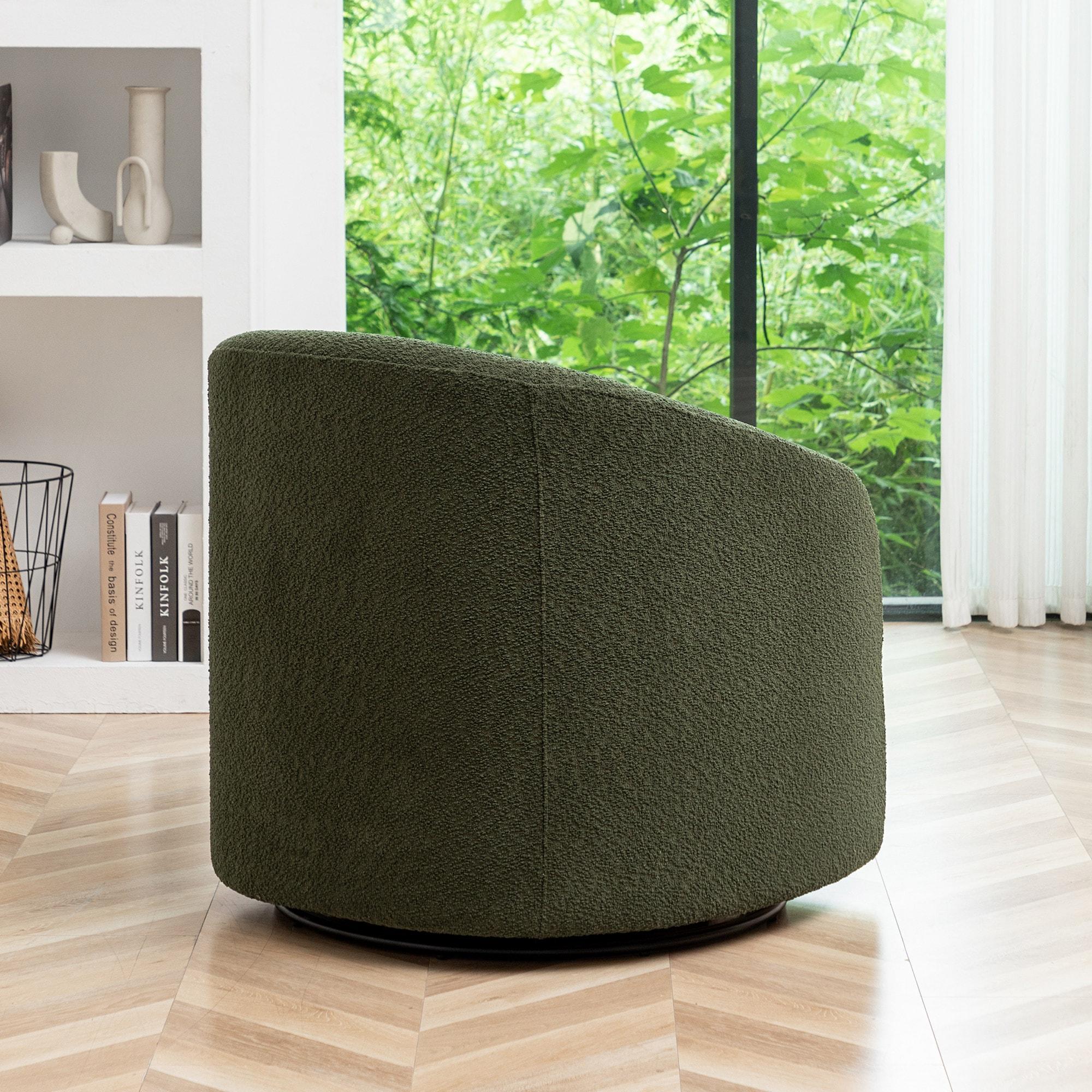 32" Wide Boucle Upholstered Swivel Barrel Chair Green - Kinwell: Mid-Century Modern, No Assembly Required