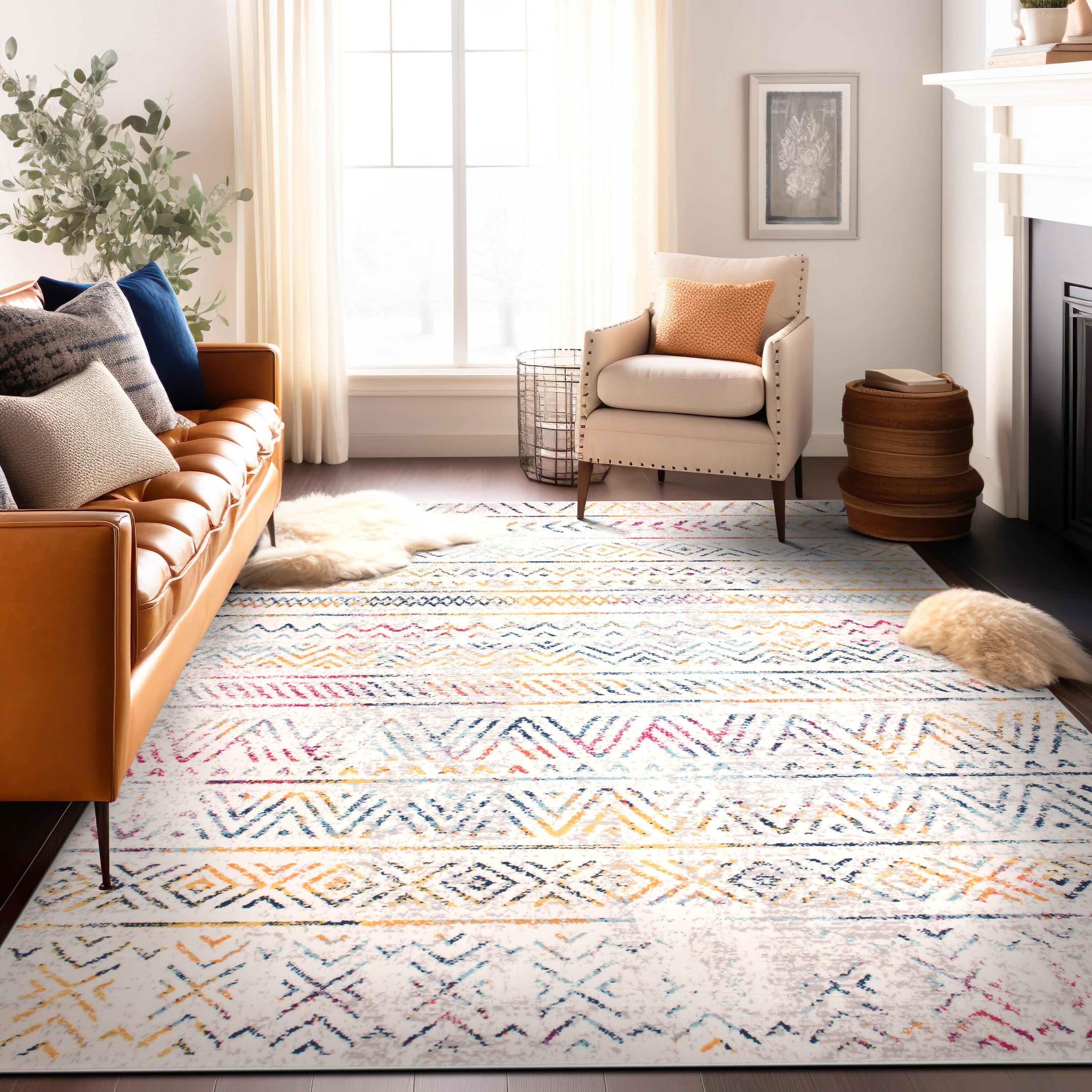 World Rug Gallery Geometric Distressed Bohemian Multicolored 5'x7' Area Rug