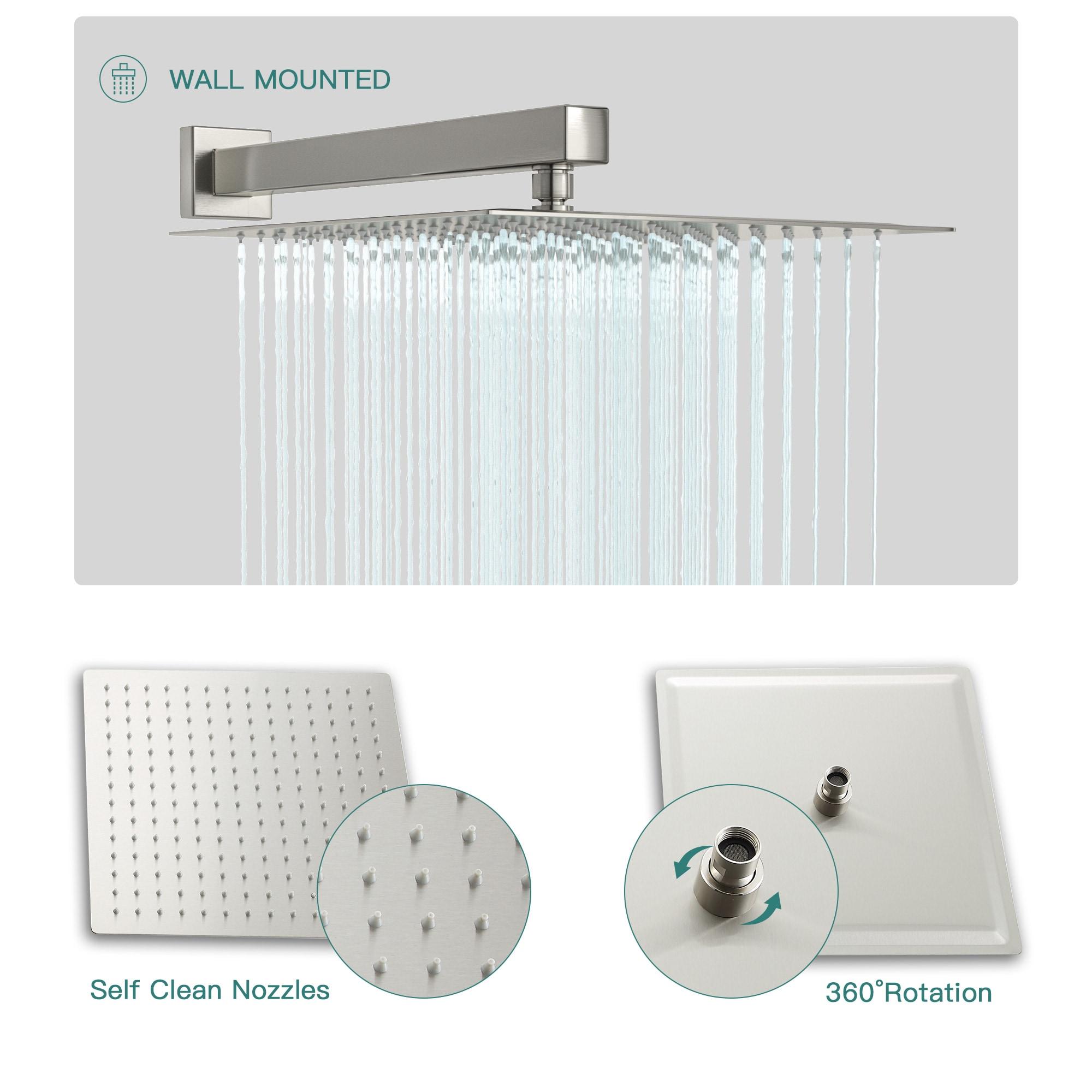 Kichae KE-KH-SLF16013-SS 12 Inch Dual Shower Head Wall Mounted Shower System with Rough-In Valve