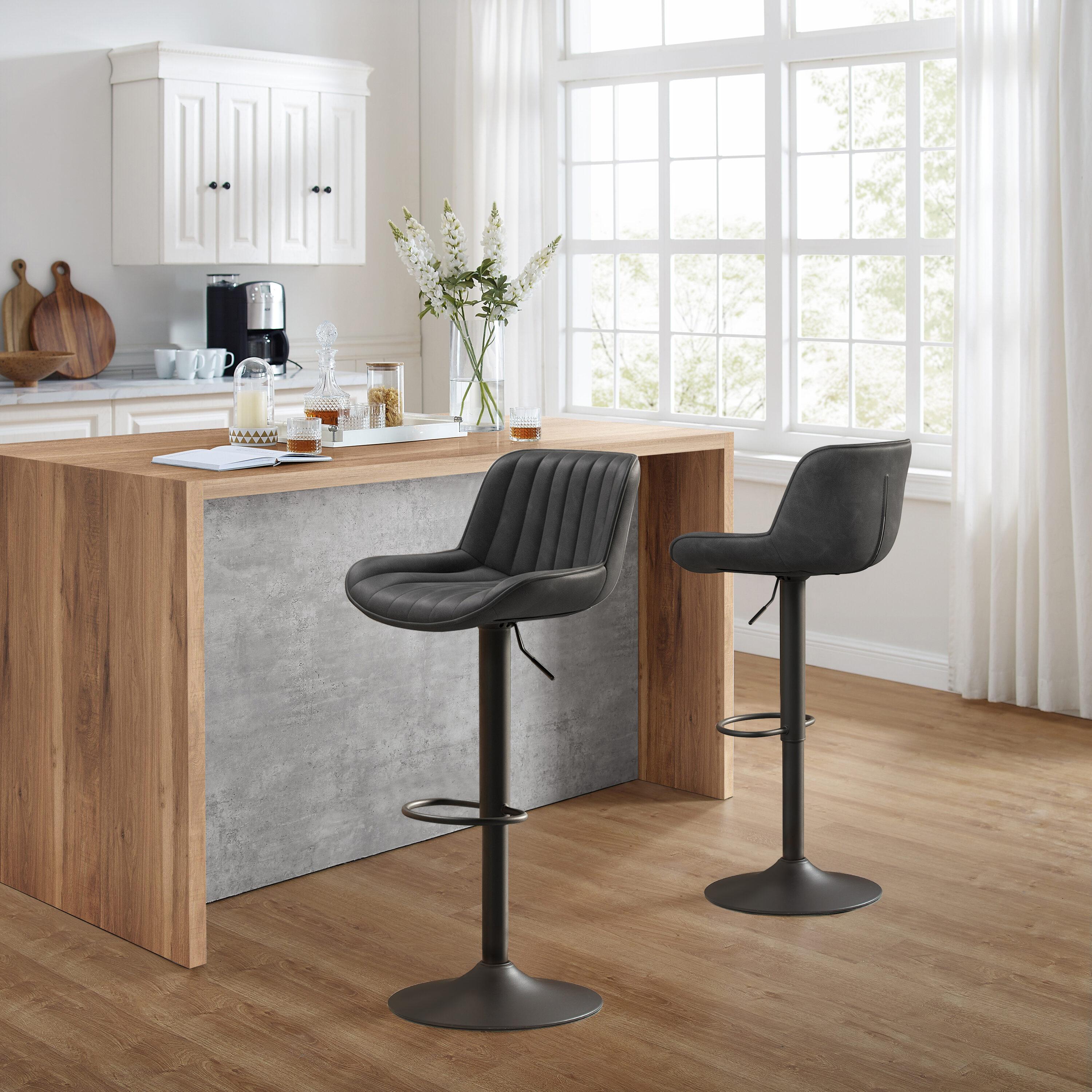 Art Leon Rustic Bar Stools Set of 2, Faux Leather with Backrest Chrome Legs, Upholstered Swivel Kitchen Stools, Black Brown