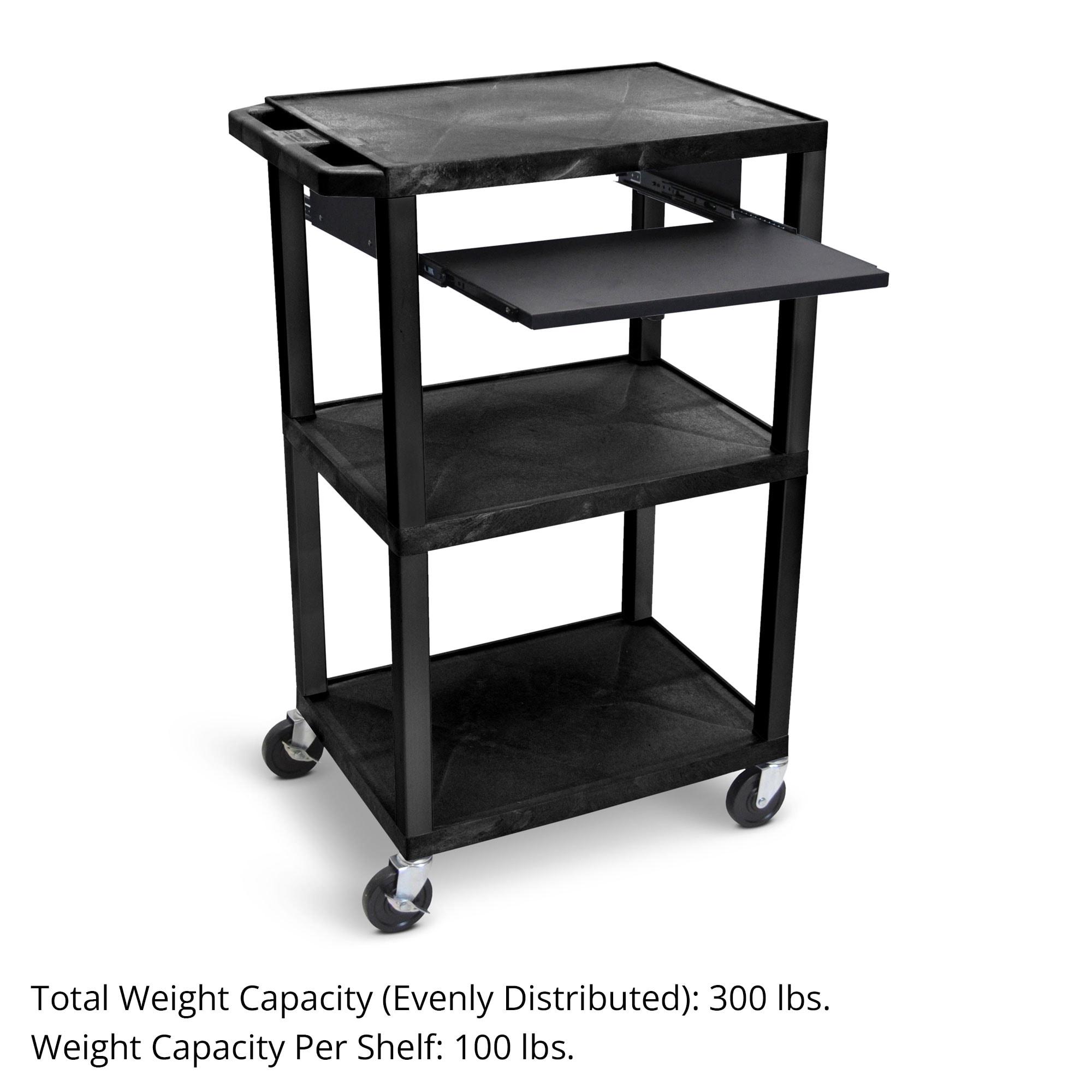 Black 42"H 3-Shelf Utility Cart with Pullout Tray