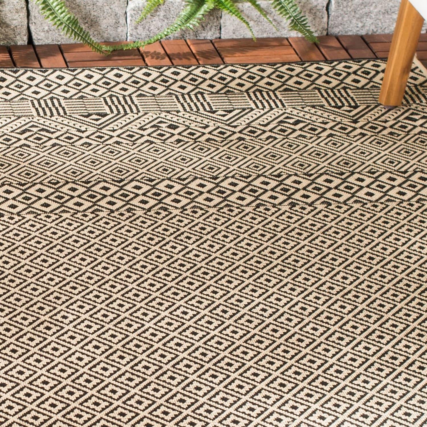 Courtyard CY6235 Power Loomed Indoor and Outdoor Runner Rug - Beige/Black - 2'3"x12' - Safavieh