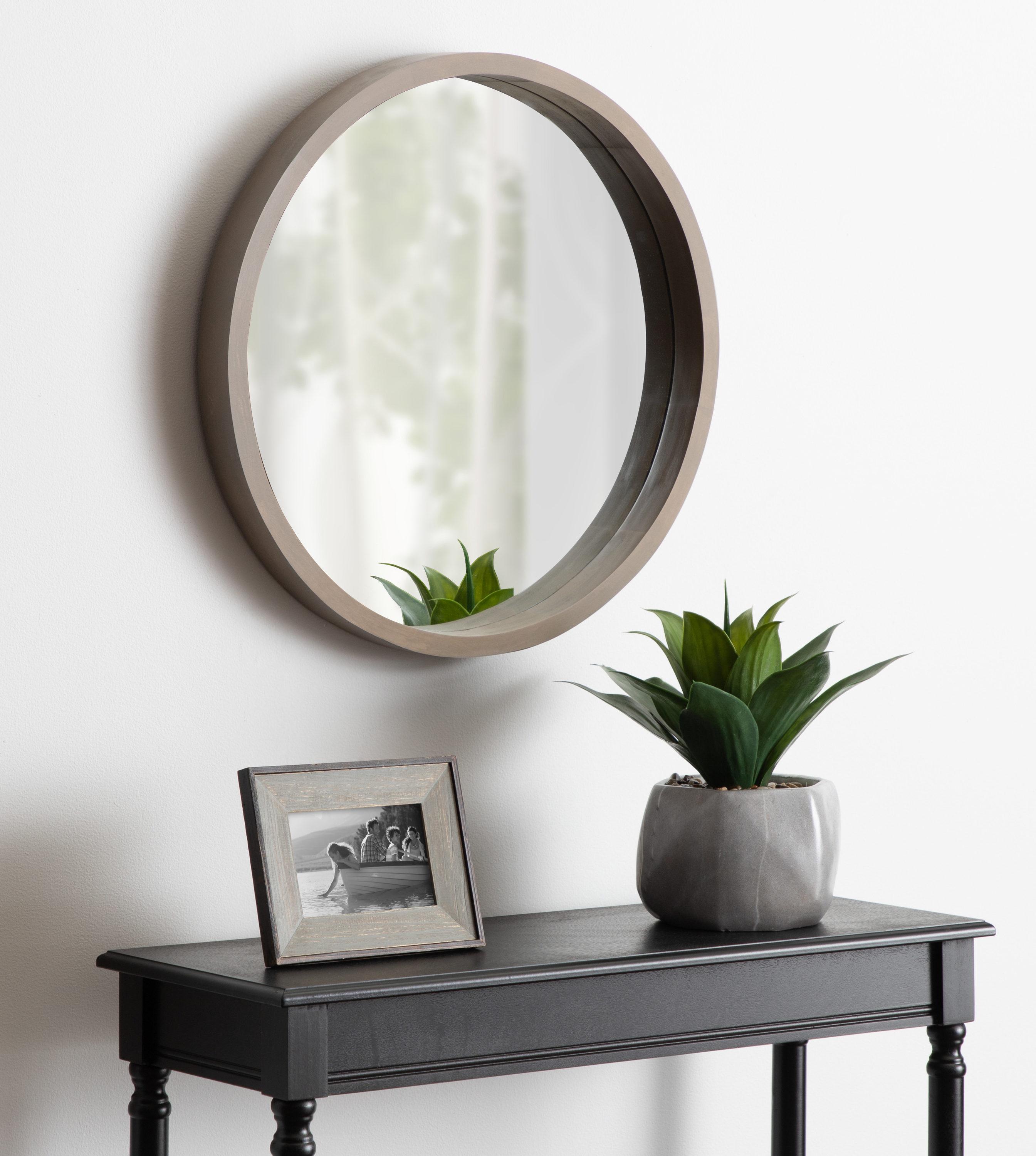 22" Hutton Round Wall Mirror Gray - Kate & Laurel All Things Decor: Wood Frame, Wall Mount, Modern Decor