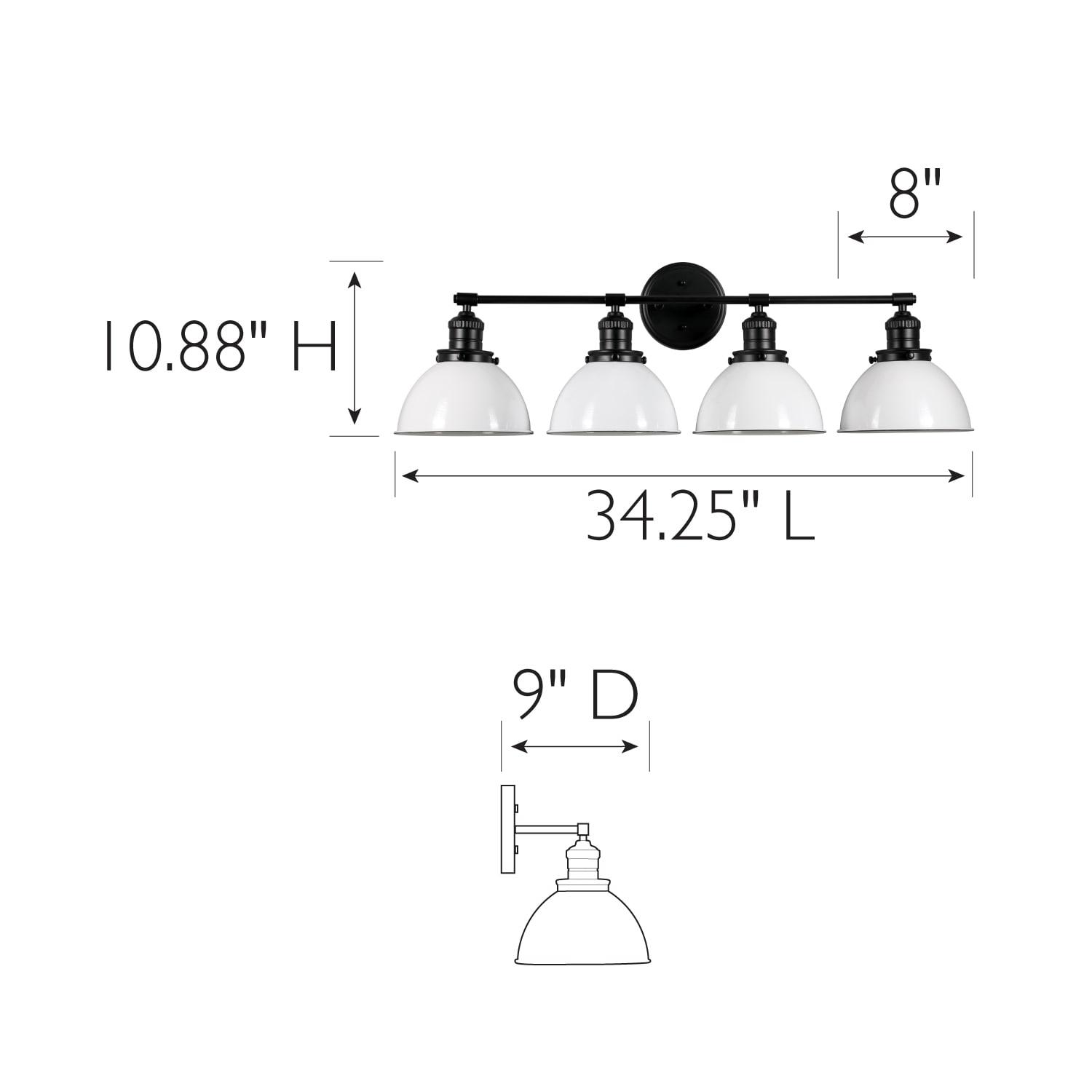 Design House 589051-BLK Savannah Farmhouse 4-Light Indoor Vanity Light Dimmable White Metal Shade, Matte Black