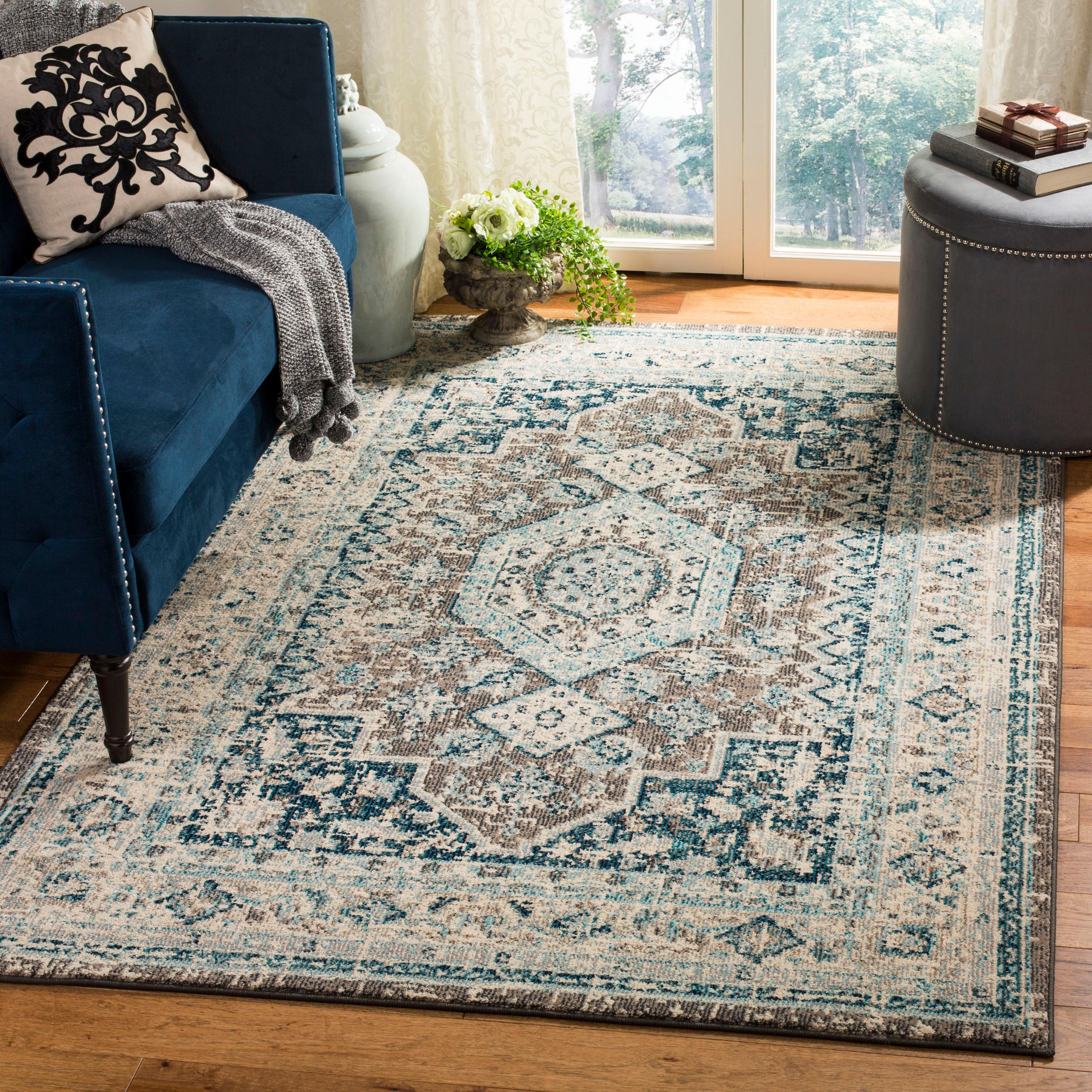 Blue and Gray Medallion Synthetic 9' x 12' Area Rug