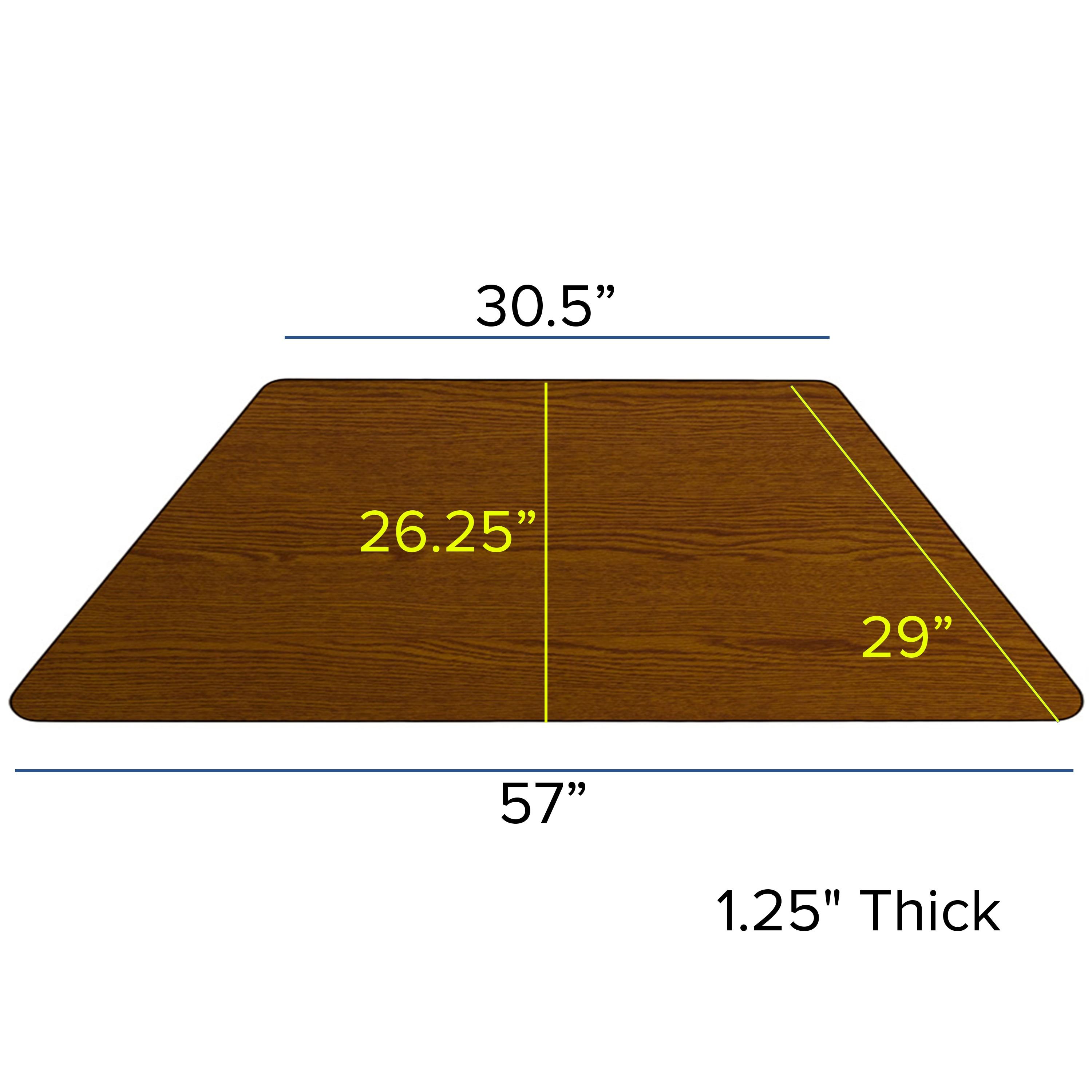 Flash Furniture 29''W x 57''L Trapezoid Oak HP Laminate Activity Table - Standard Height Adjustable Legs