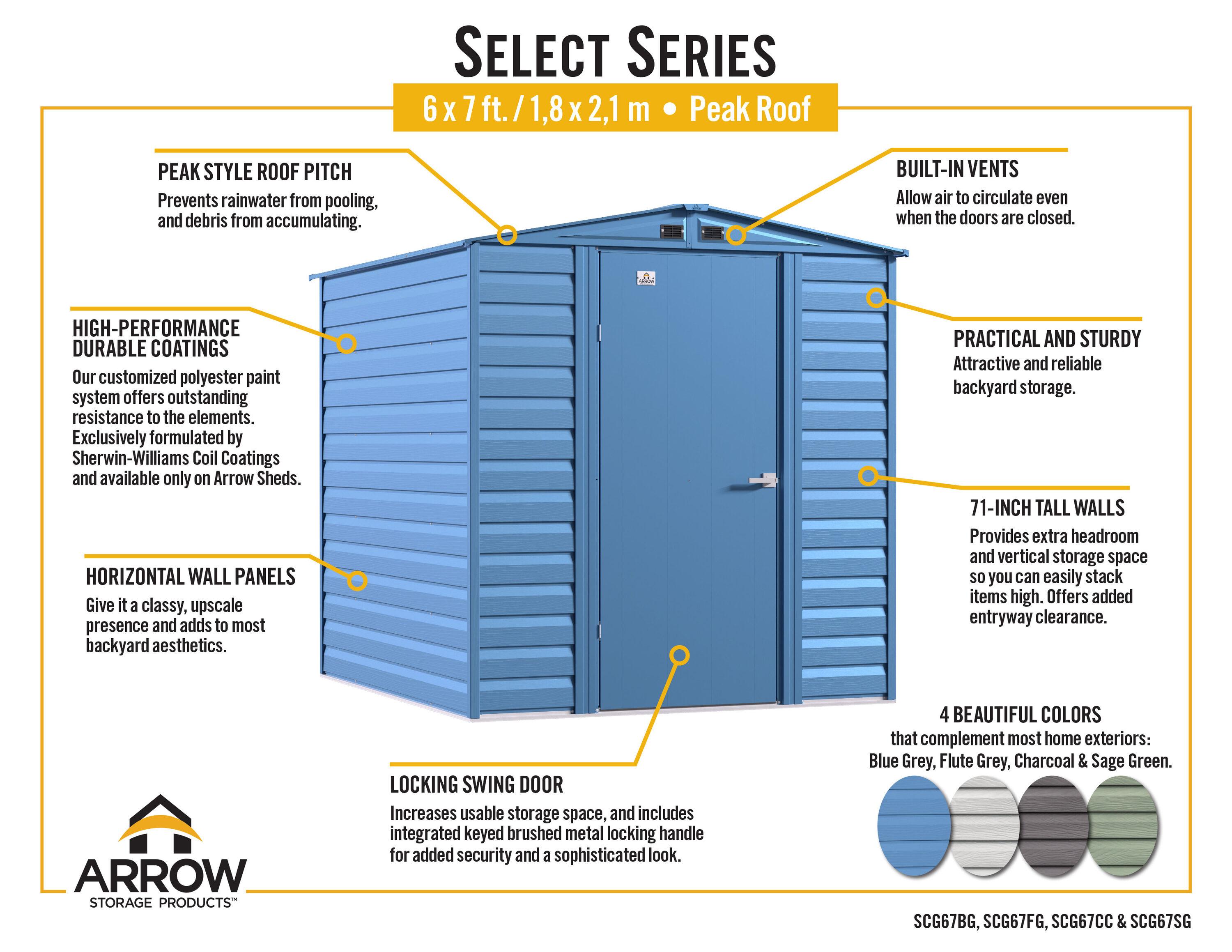 Arrow 6 ft. W x 7 ft. D Galvanized Steel	 Storage Shed