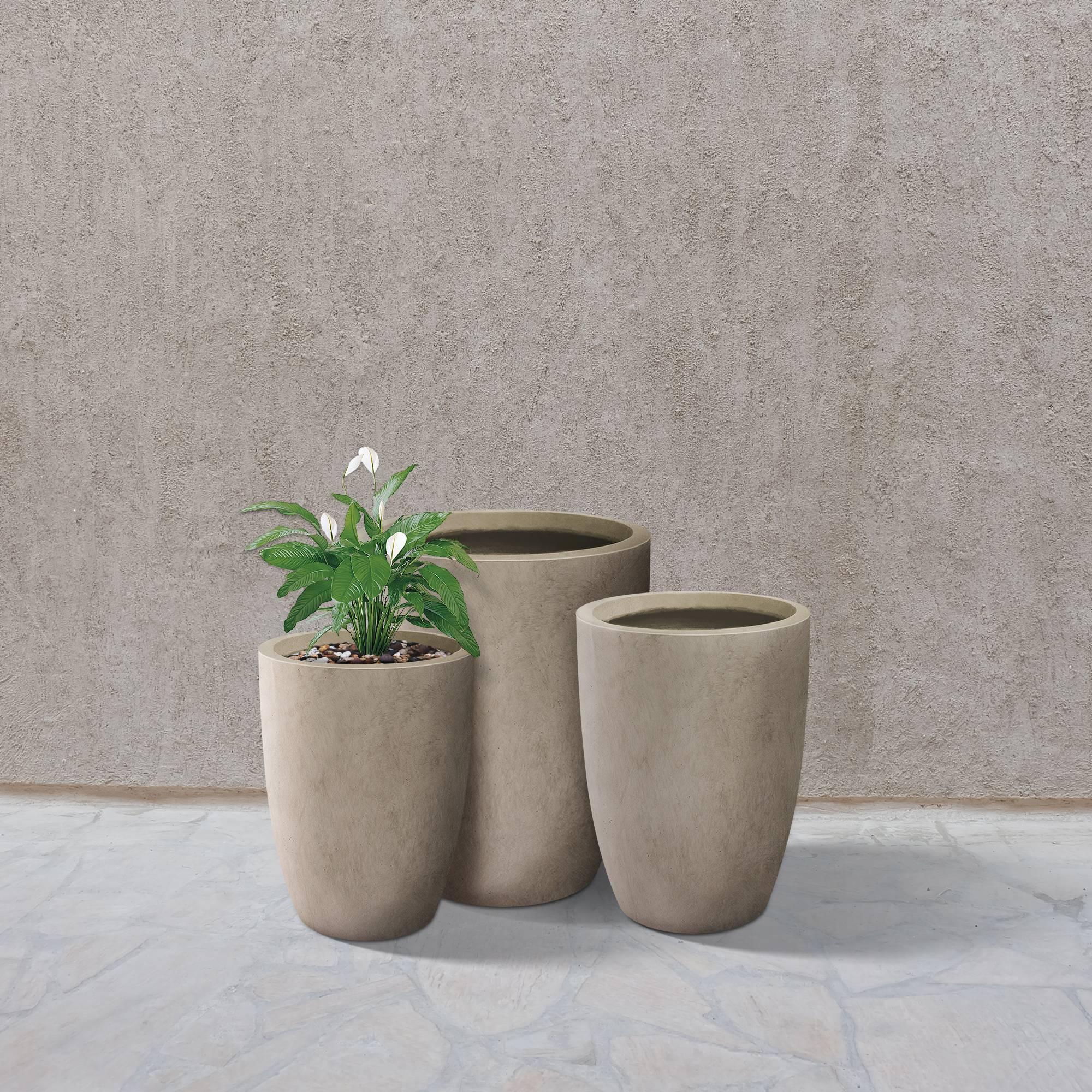 Rosemead Home & Garden 3pc Concrete Outdoor Planter Pots Beige