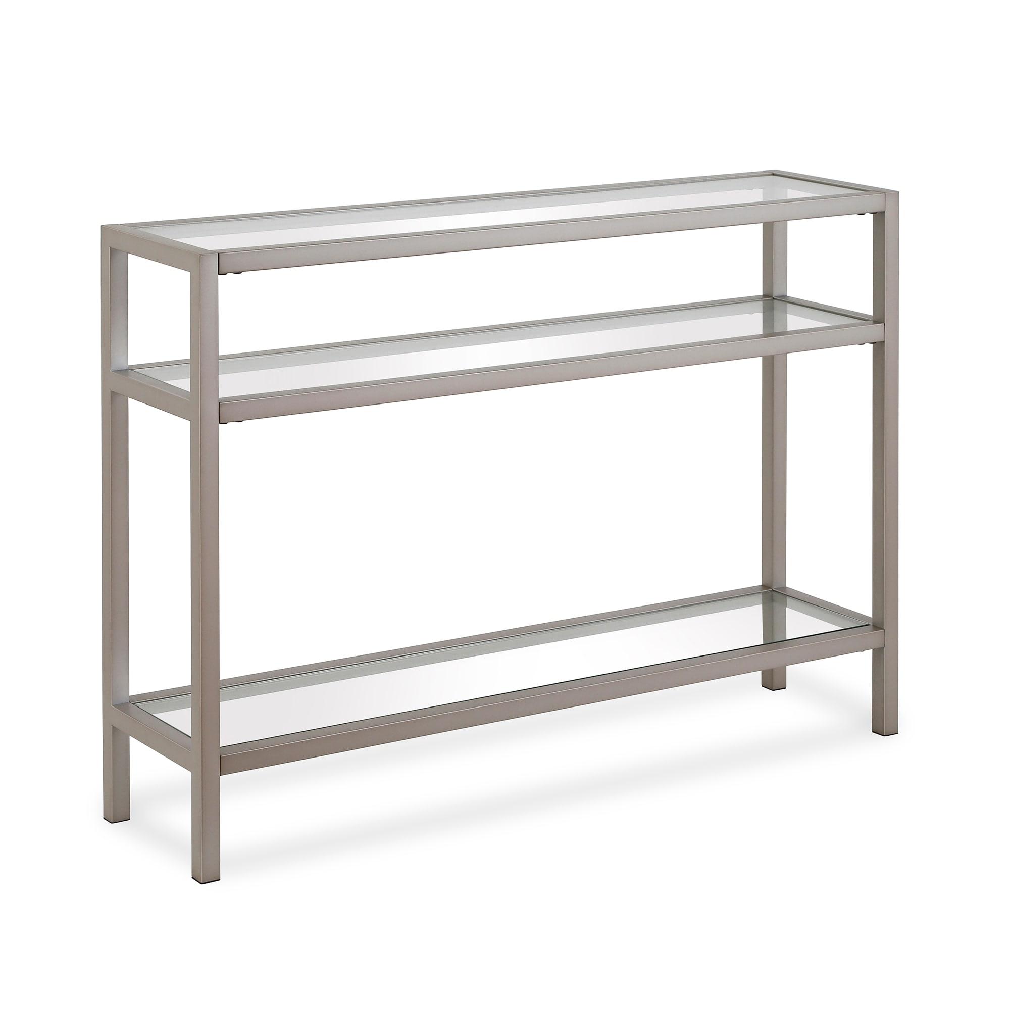 Evelyn&Zoe 42" Satin Nickel Metal/Glass Console Table