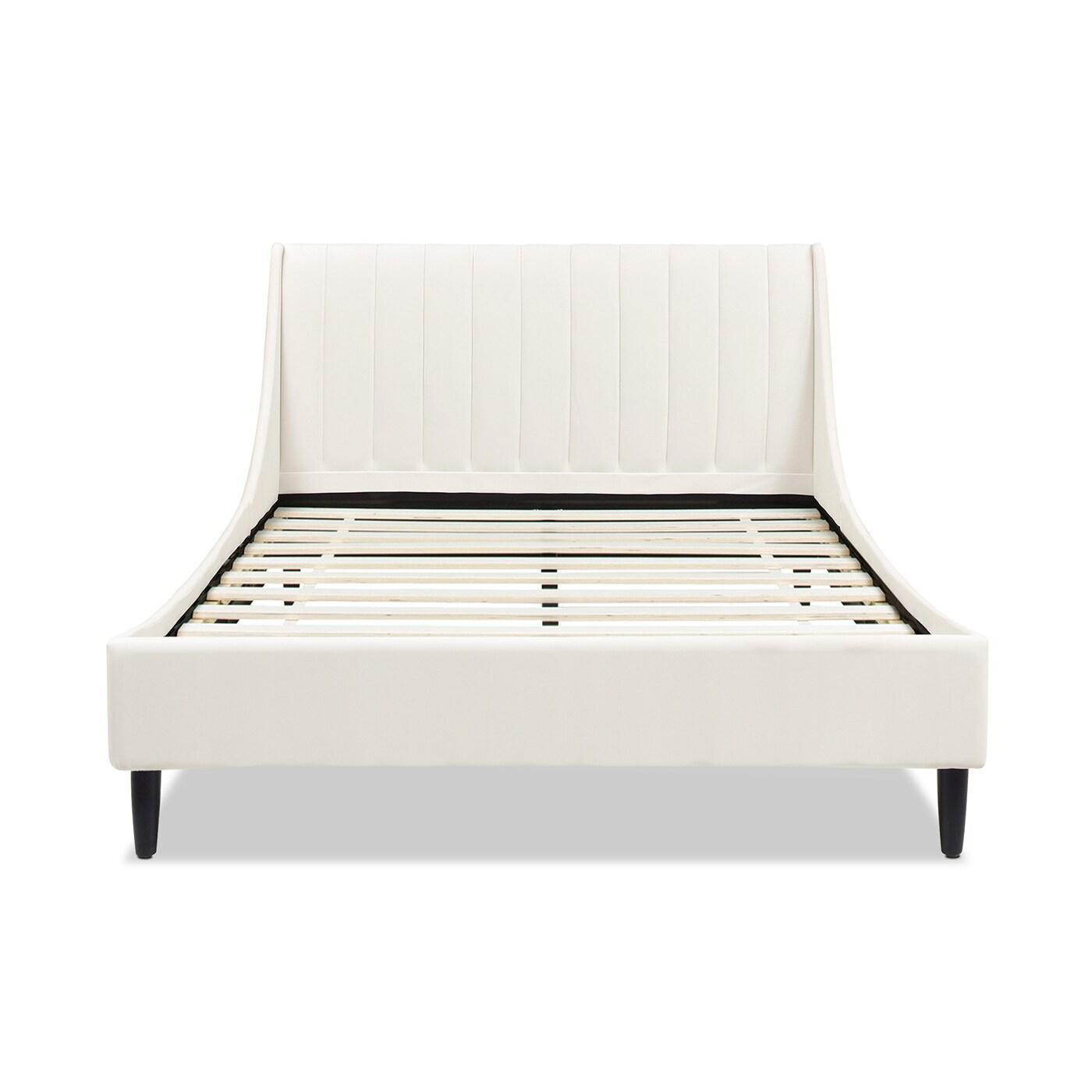 Aspen Queen Pine Upholstered Platform Bed with Tufted Headboard
