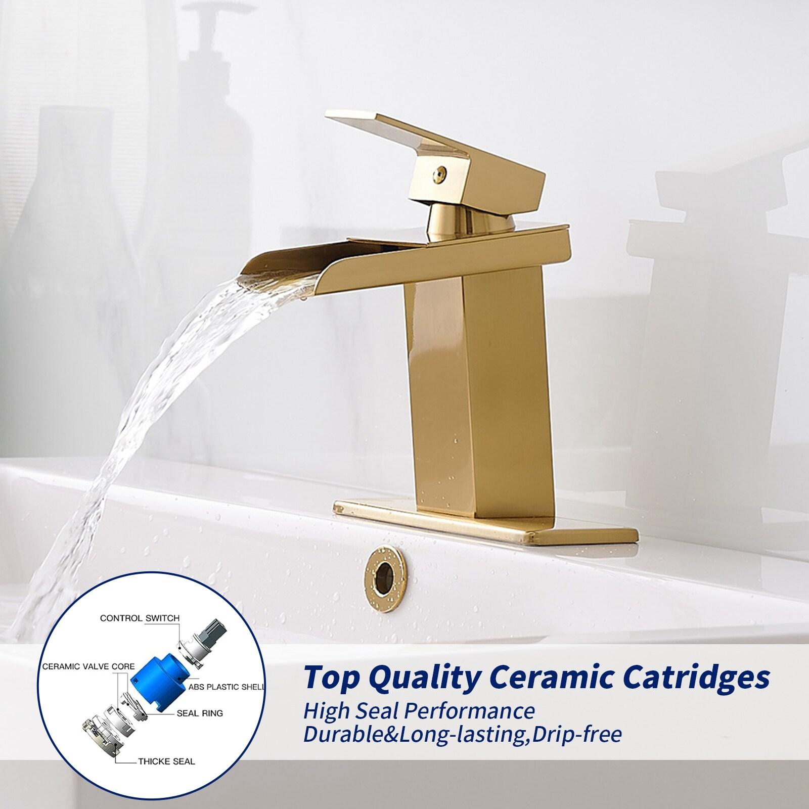 BWE Waterfall Single Hole Single-Handle Low-Arc Bathroom Faucet With Supply Line and Escutcheon