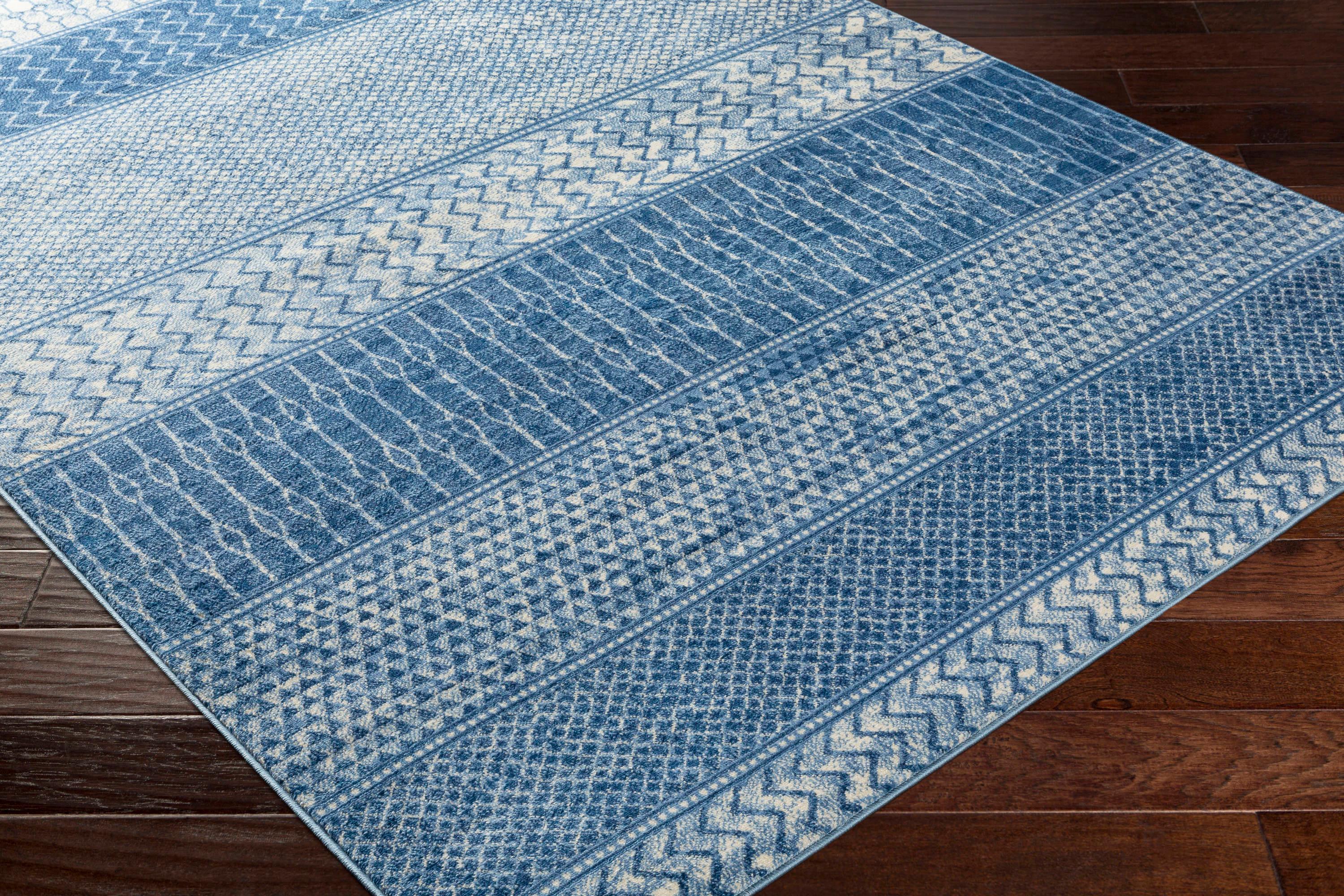 Reversible Blue Synthetic Easy-Care Rectangular Area Rug 6'7" x 9'6"