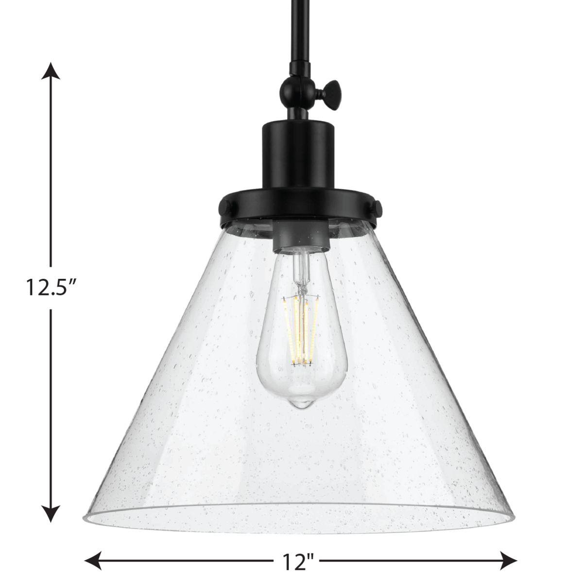 Progress Lighting Hinton 1-Light Industrial Pendant Light, Matte Black, Seeded Glass Shade
