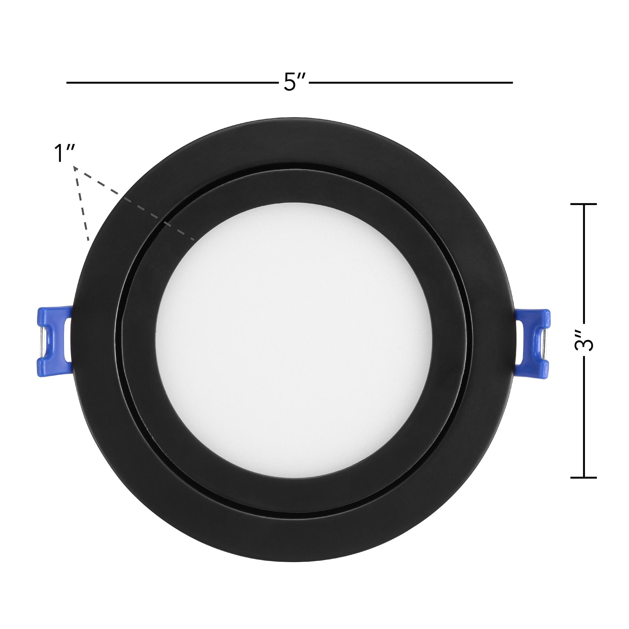 Maxxima 4 in. 5 CCT Ultra-Thin Recessed LED Gimbal Downlight 700 Lumens, Color Selectable 2700K-5000K (2700K/3000K/3500K/4000K/5000K), Dimmable, Canless, Slim IC Rated, Black Trim, J-Box Included