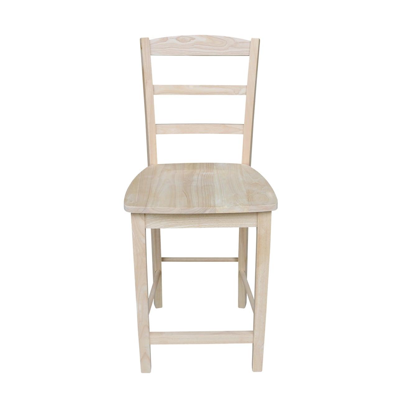 24" Madrid Counter Height Barstool Unfinished - International Concepts: Solid Parawood, Ladder-Back Design, Rubberwood Legs