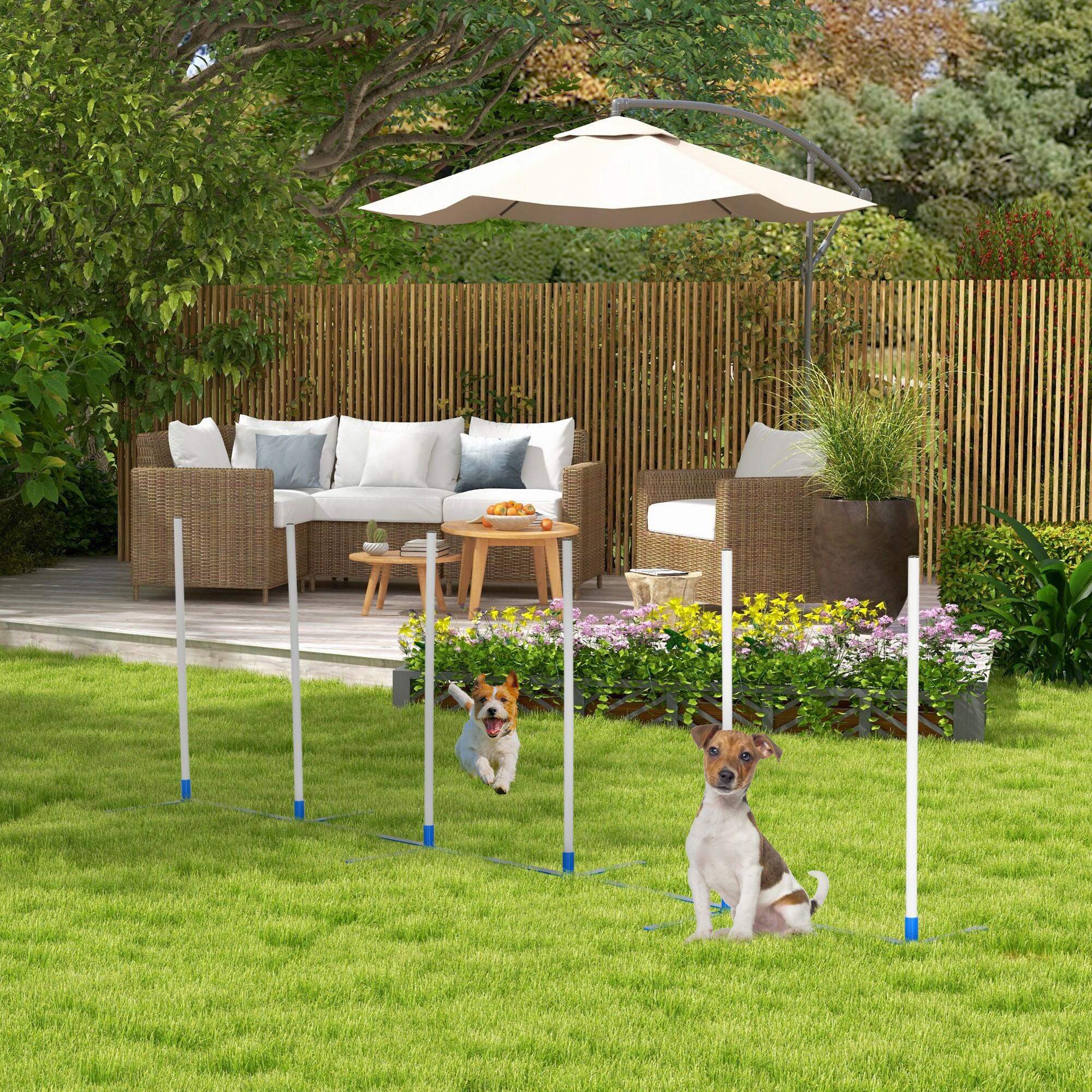 PawHut Agility Weaves Poles, Adjustable Dog Agility Kit Training Course Equipment for Puppy with Storage Bag