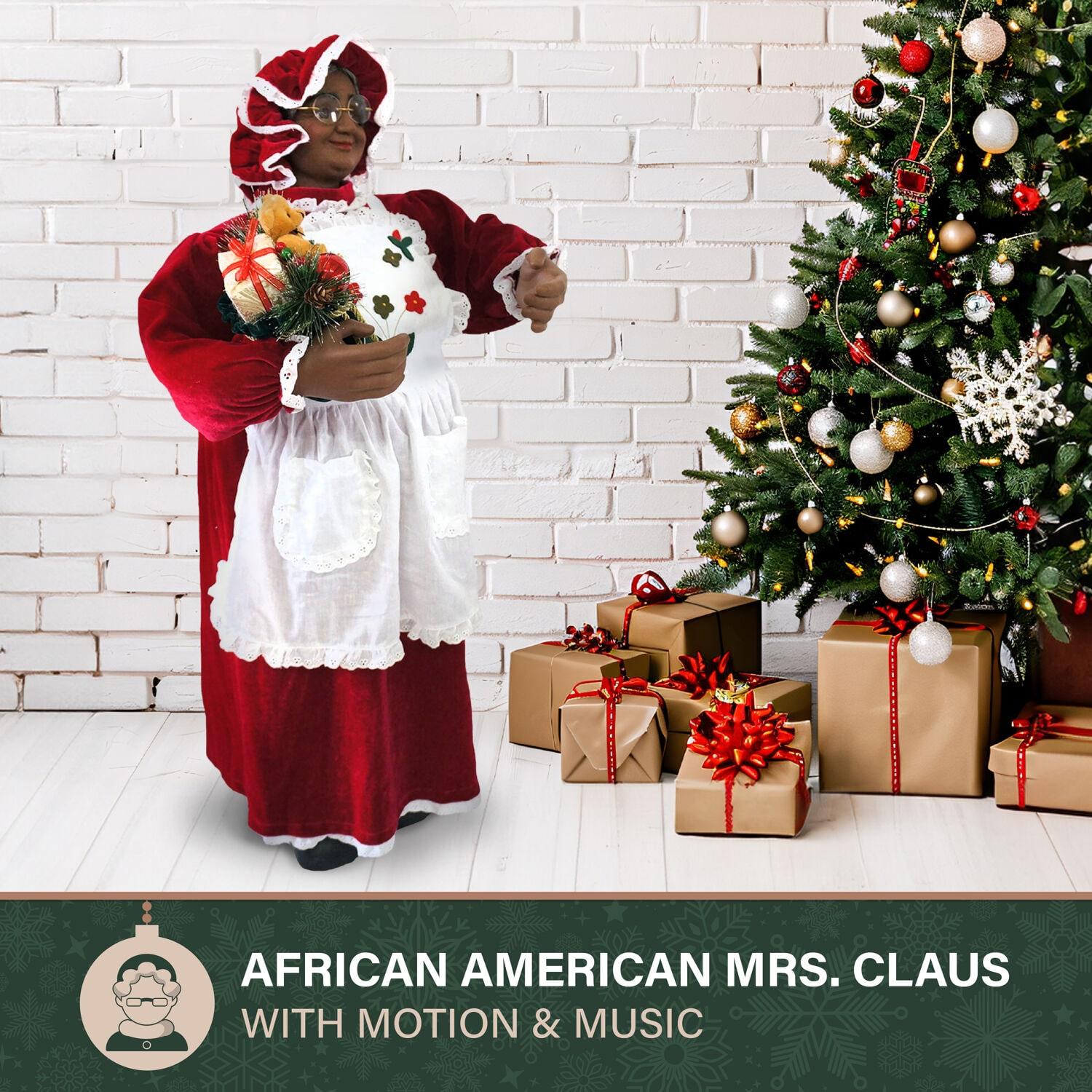 Fraser Hill Farm 3-Ft. Dancing African American Mrs. Claus Animatronic with Apron and Gift Sack