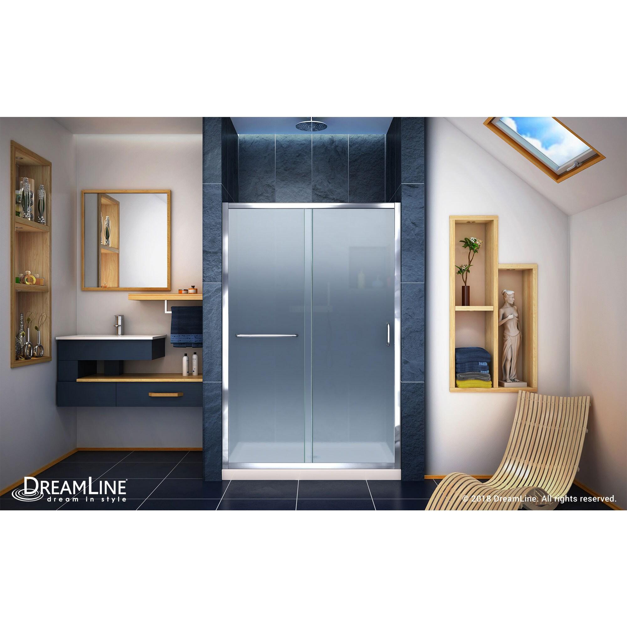 Infinity-Z 48" W x 74.75" H Semi-frameless Rectangle Sliding Shower Kit with Towel Bar and Base Included