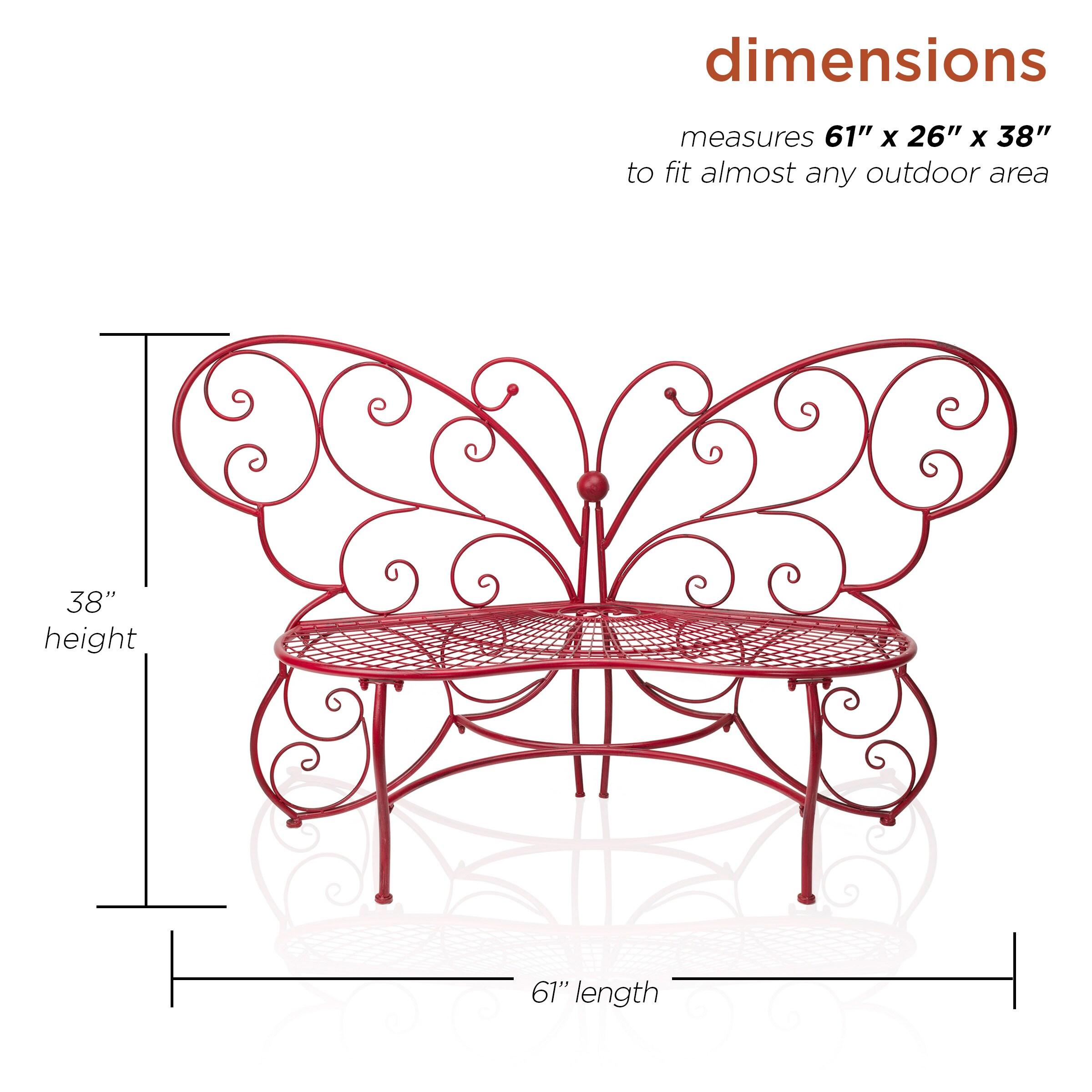 Butterfly Metal Bench Red - Alpine Corporation: Durable Garden Seating, Weather-Resistant Iron Construction