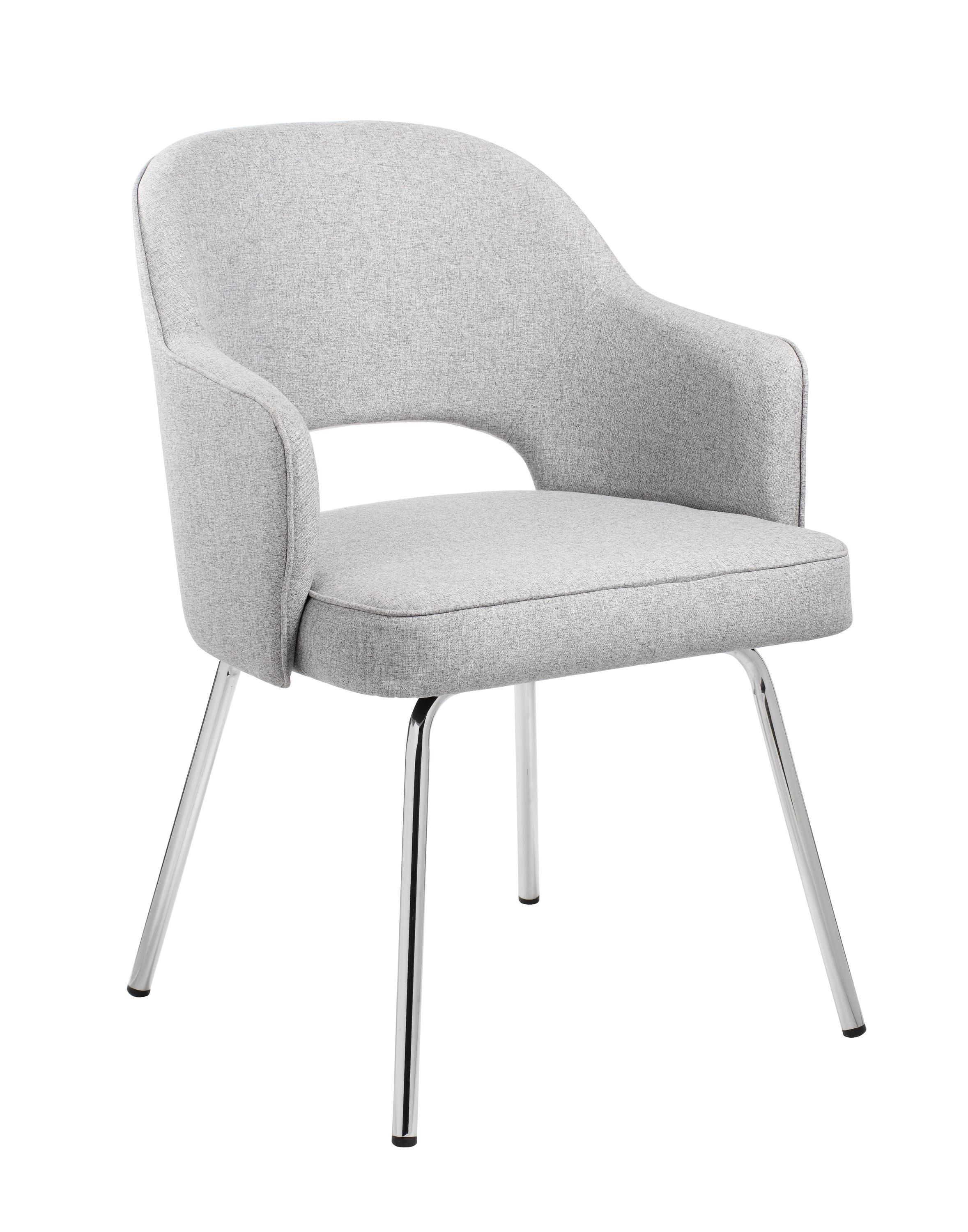 Guest Chair Gray Linen - Boss Office Products: Chrome Base, Mid-Century Modern, 275lbs Capacity