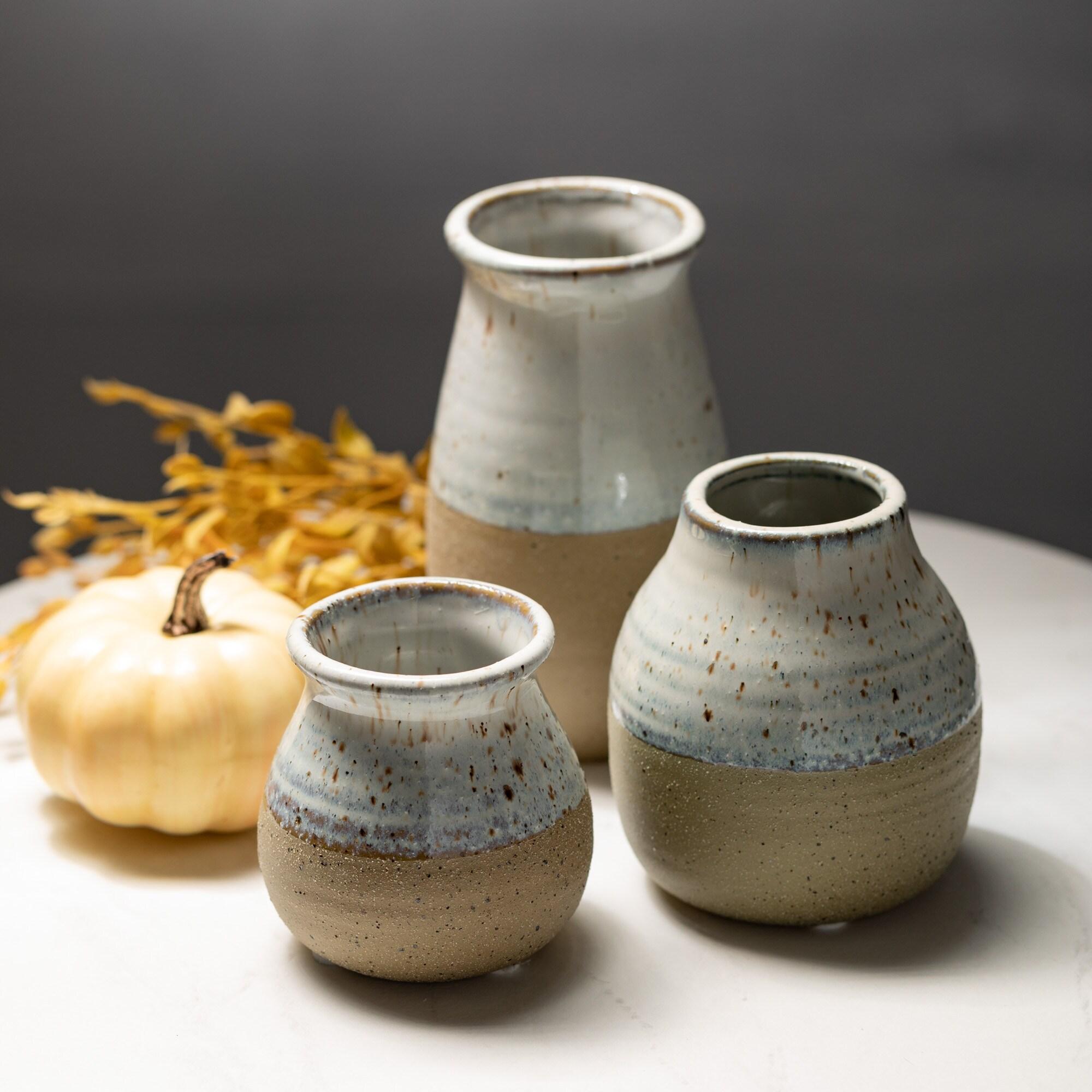 Sullivans Set of 3 Petite Ceramic Vases 3"H, 4.5"H & 5.5"H Blue and Brown