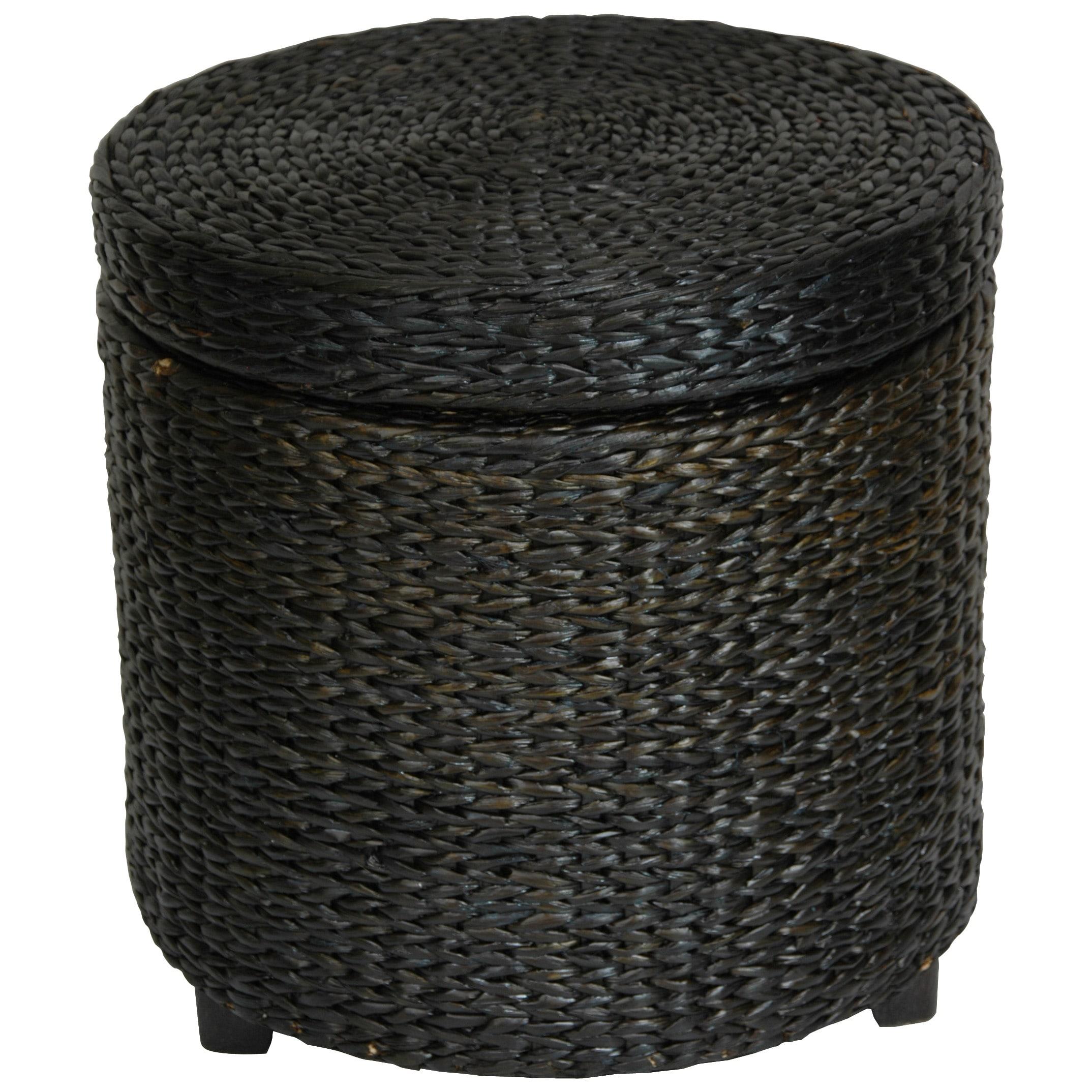 Oriental Furniture Rush Grass Storage Footstool, Storage box, ottoman, 17.5" Diameter x 17" H, Rush Grass, Stool