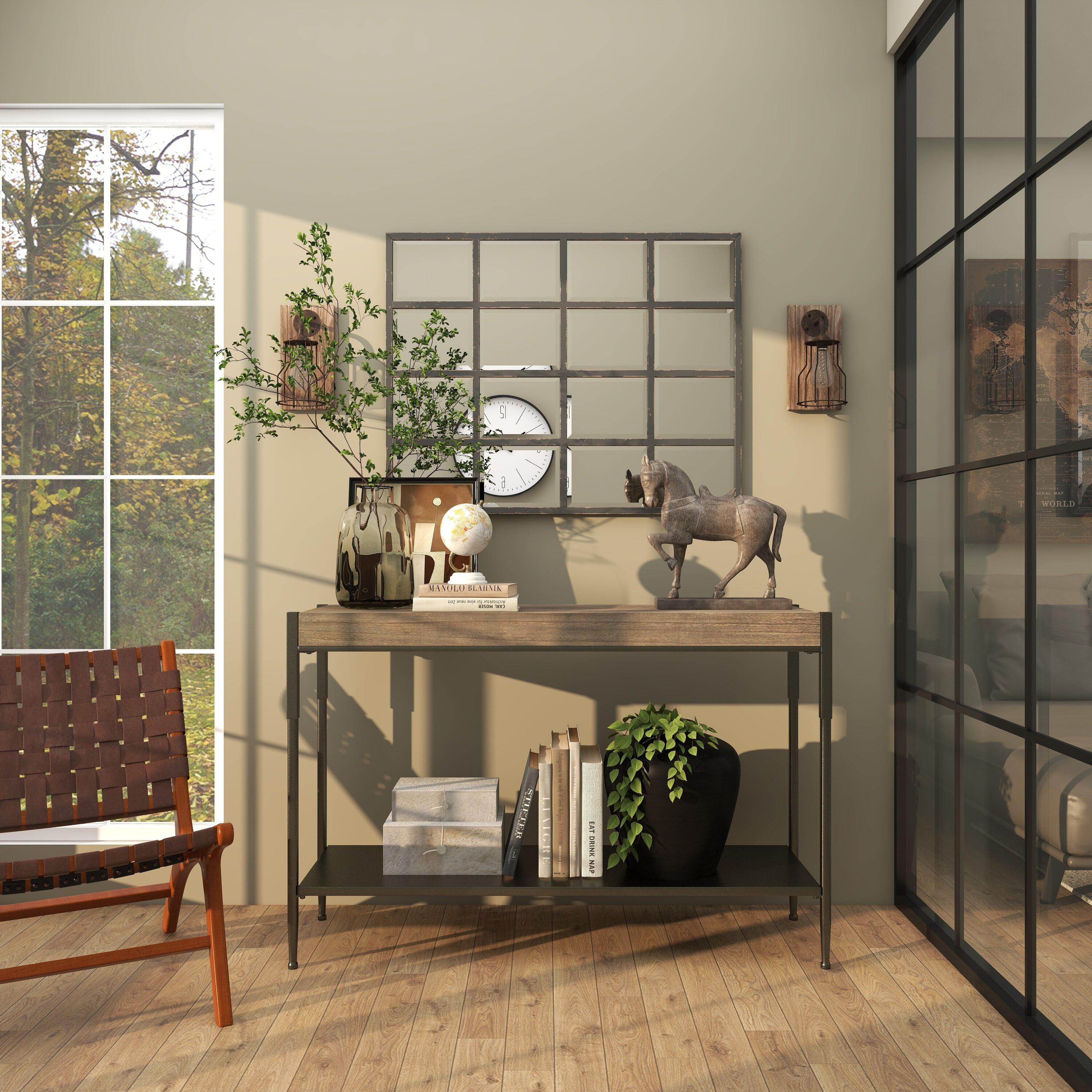 DecMode Industrial Metal Wall Sconce with Wood Backplate and Iron Cage, 6"W x 11"H Features Rustic Brown Finish