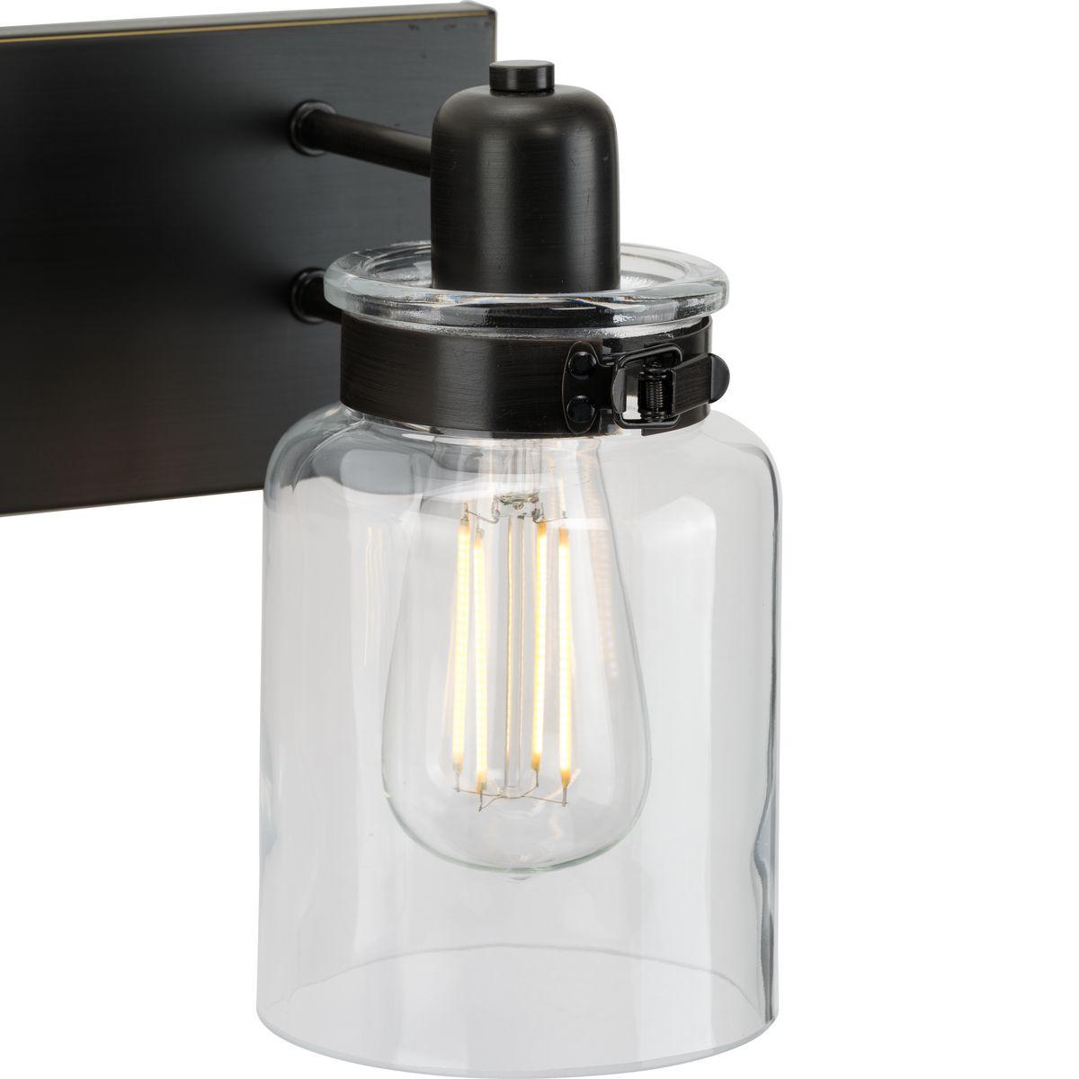 Progress Lighting Calhoun 3-Light Bath Vanity, Steel, Antique Bronze, Clear Glass Shade