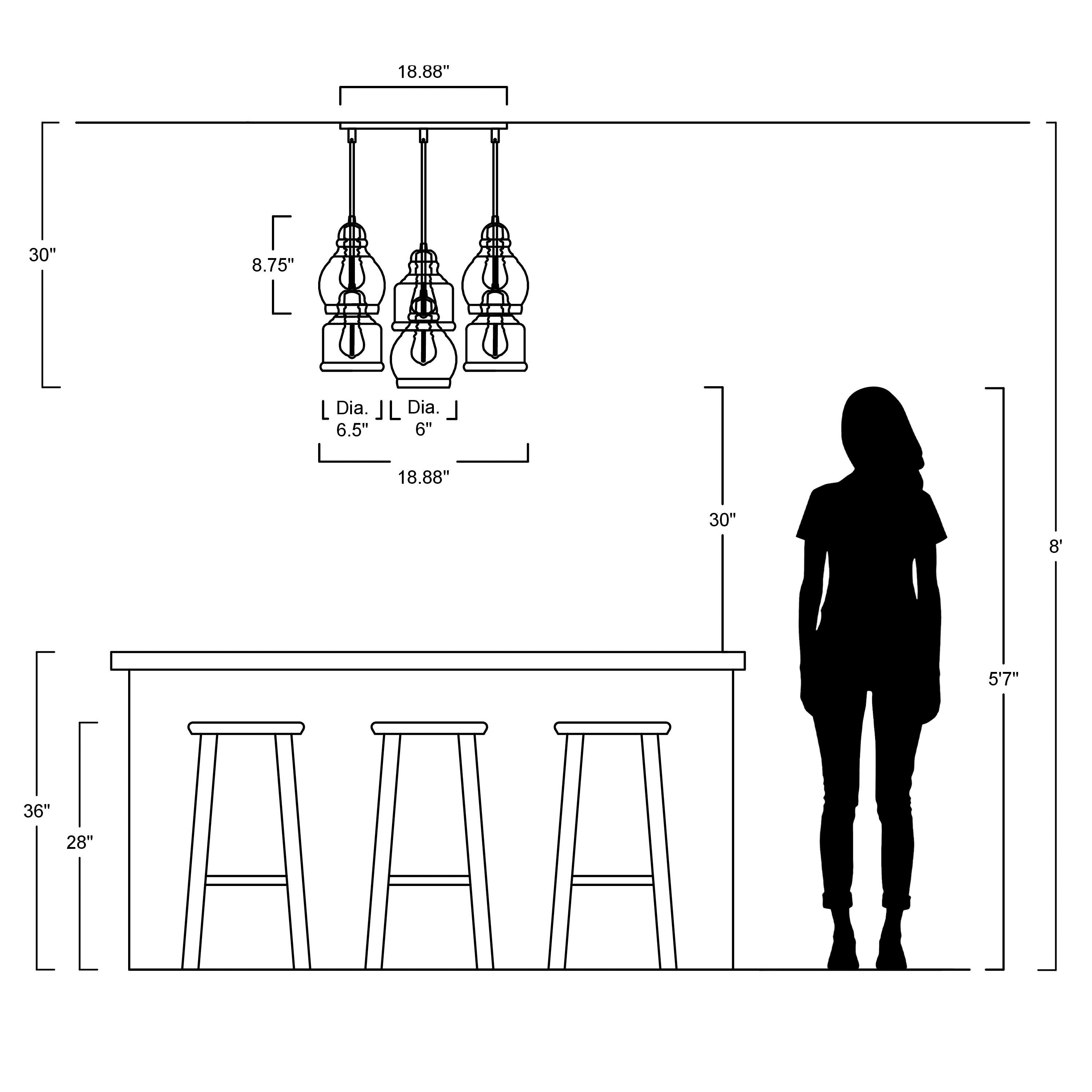 Sydney 18.88" 6-Light Bohemian Farmhouse Iron/Glass Cluster LED Pendant, Nickel/Champagne