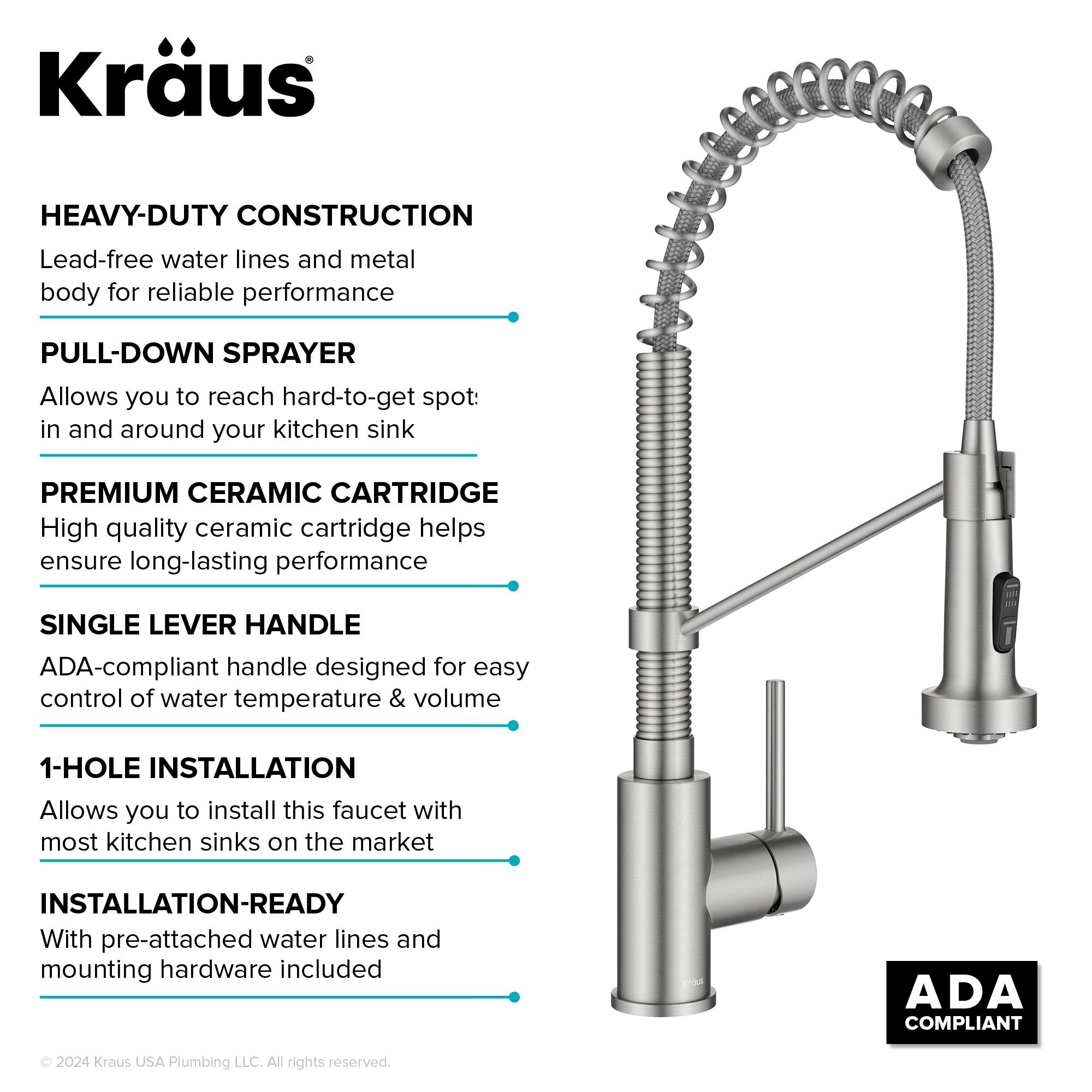 KRAUS Bolden Commercial Style 2-Function Single Handle Pull Down Kitchen Faucet