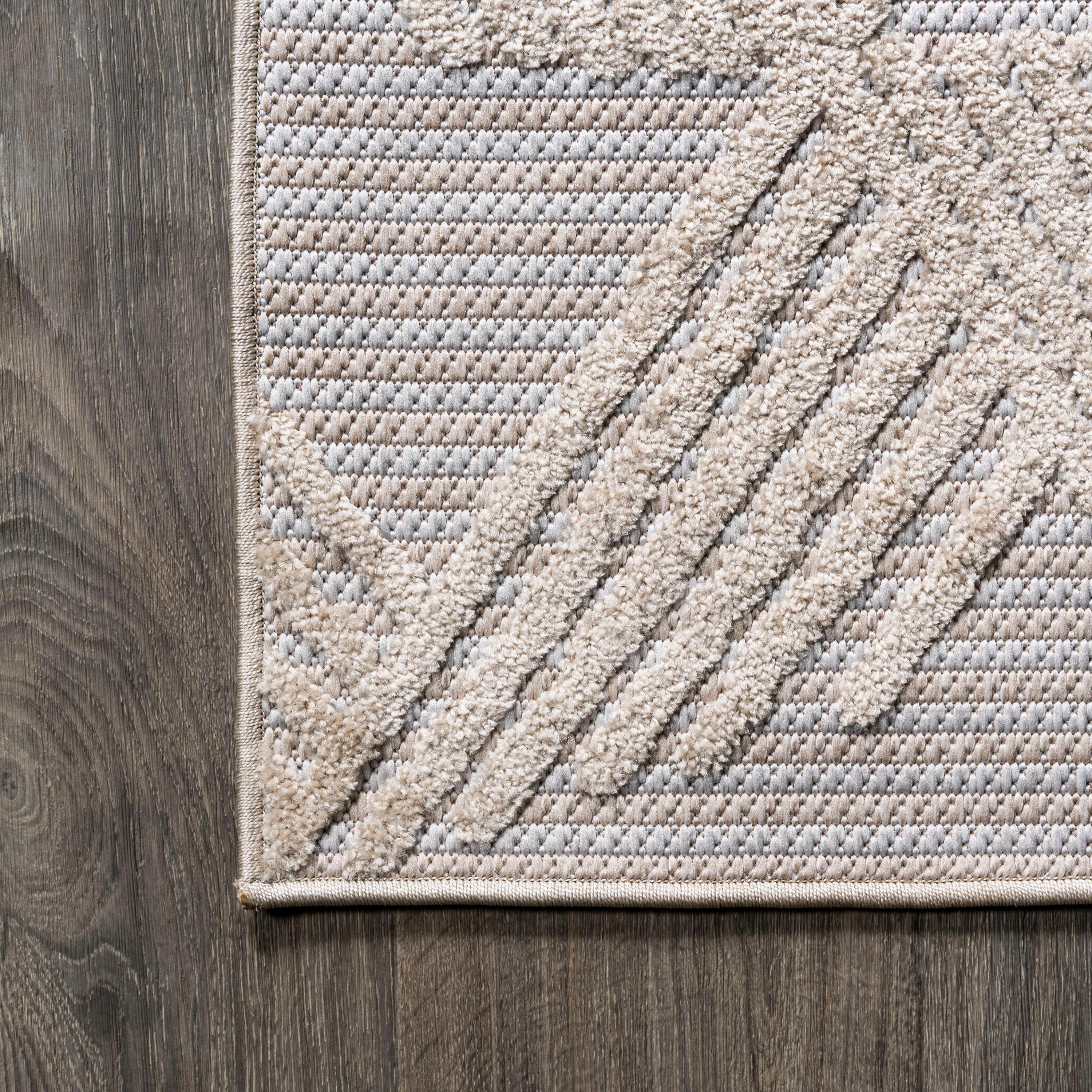 2'x10' Jazz High-Low Pile Art Deco Geometric Indoor/Outdoor Runner Rug, Beige - JONATHAN Y