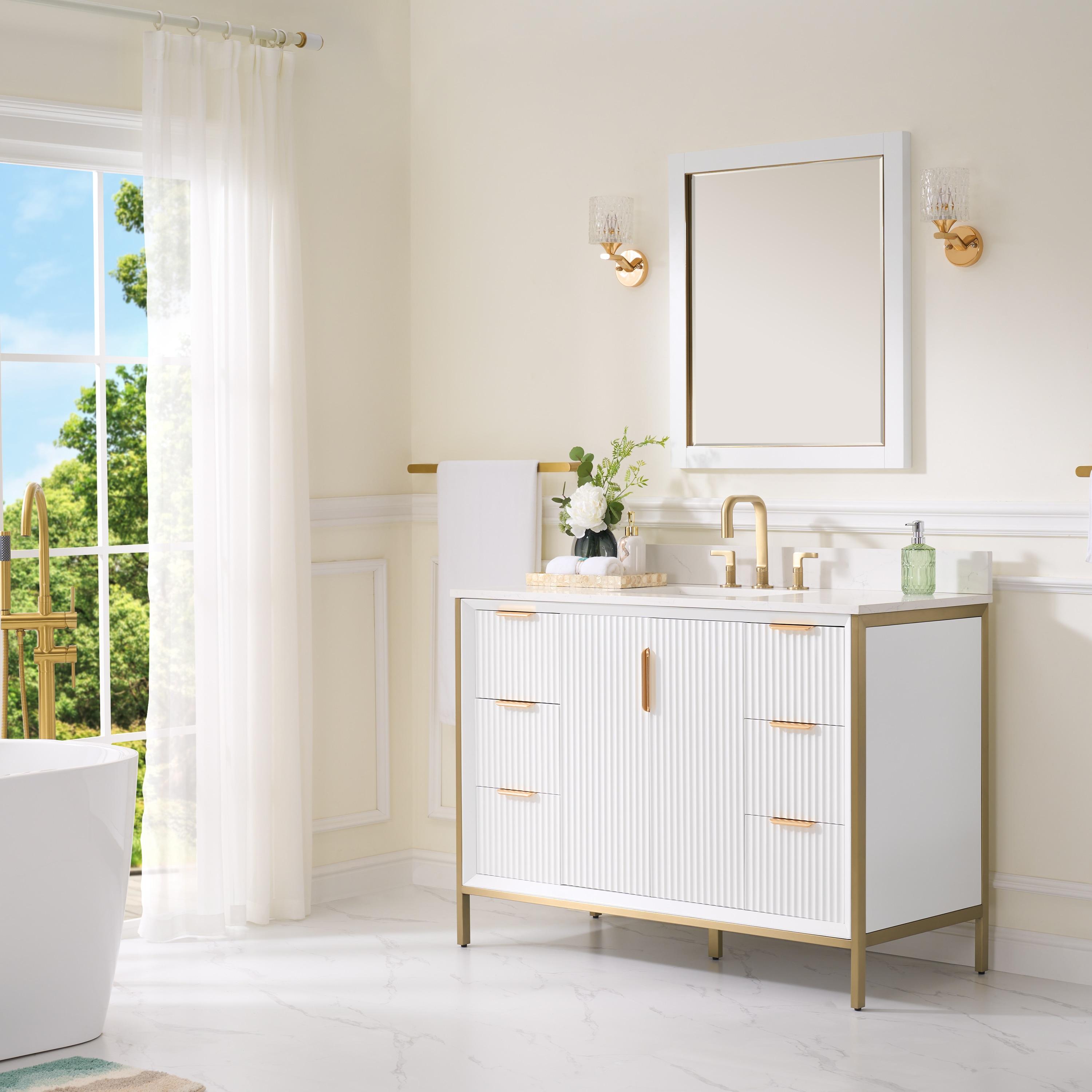 Vinnova Granada 48" White Faux Stone Top Single Vanity in White No Mirror