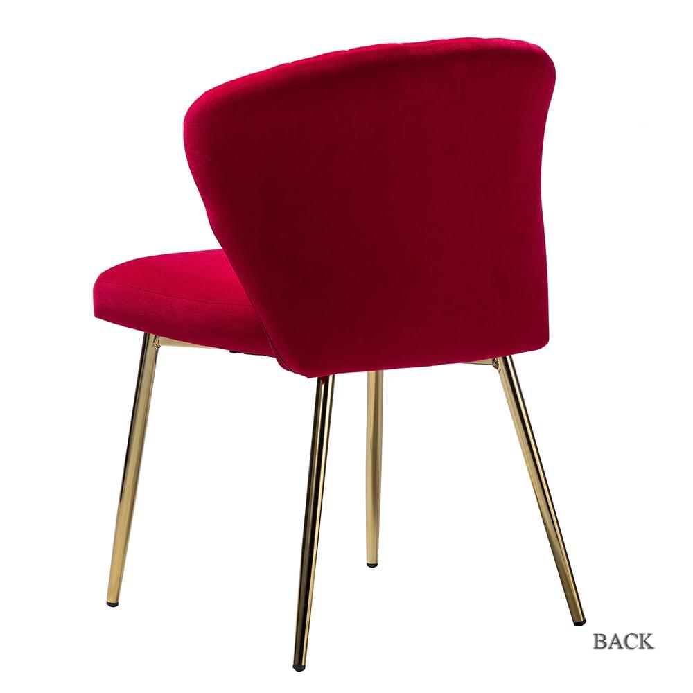 Velvet Upholstery Comfy Dining Chair Accent Channel Tufted Metal Legs Home Living Room Bedroom Kitchen Red